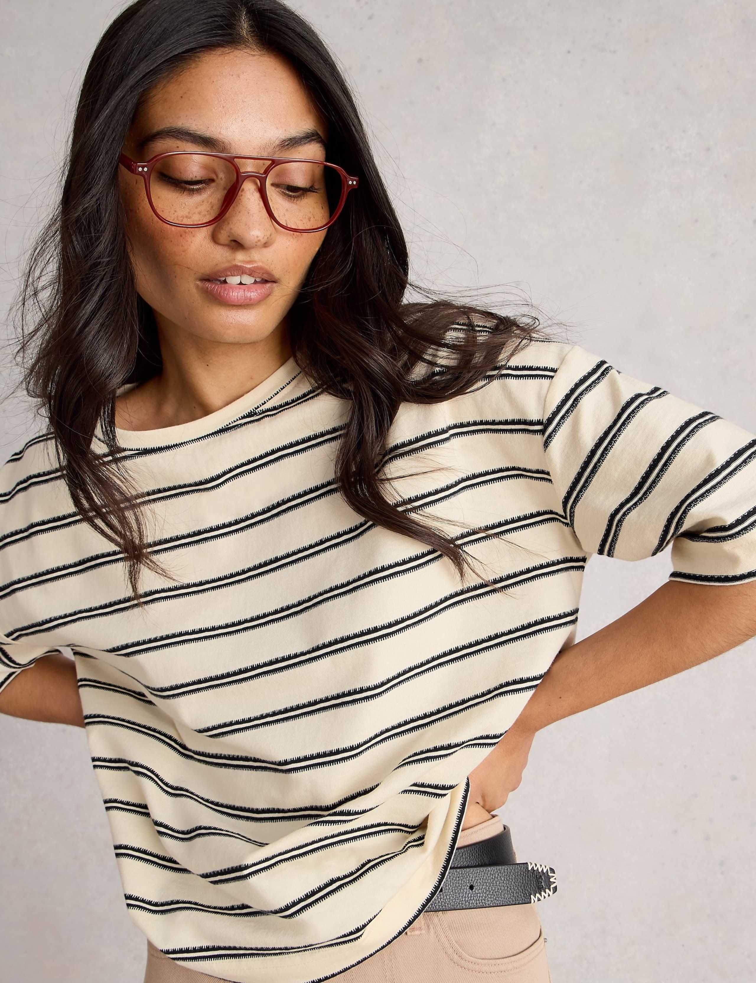 Pure Cotton Striped Crew Neck T-Shirt 5 of 6