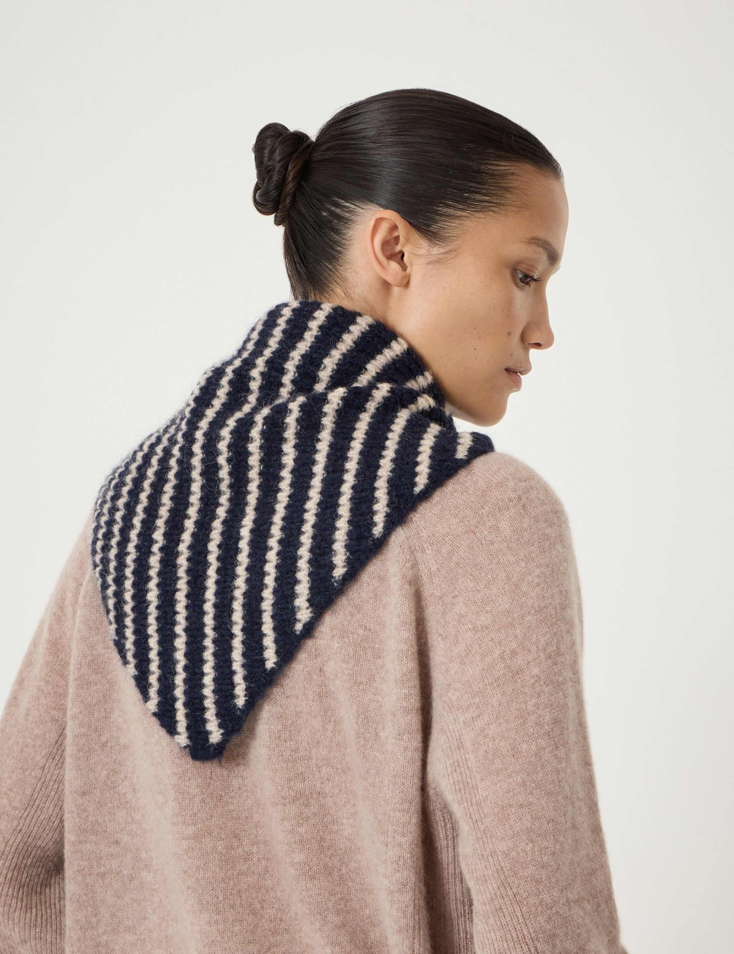 Wool Blend Knitted Striped Triangle Scarf 4 of 4