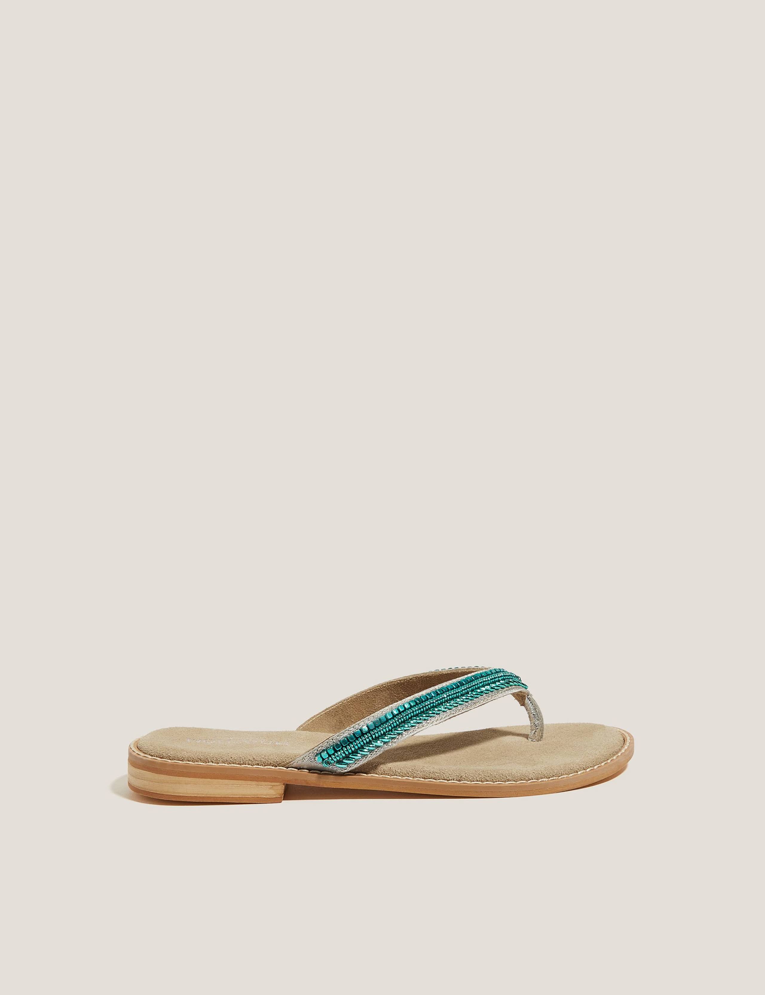 Leather Embellished Flip Flops 1 of 3