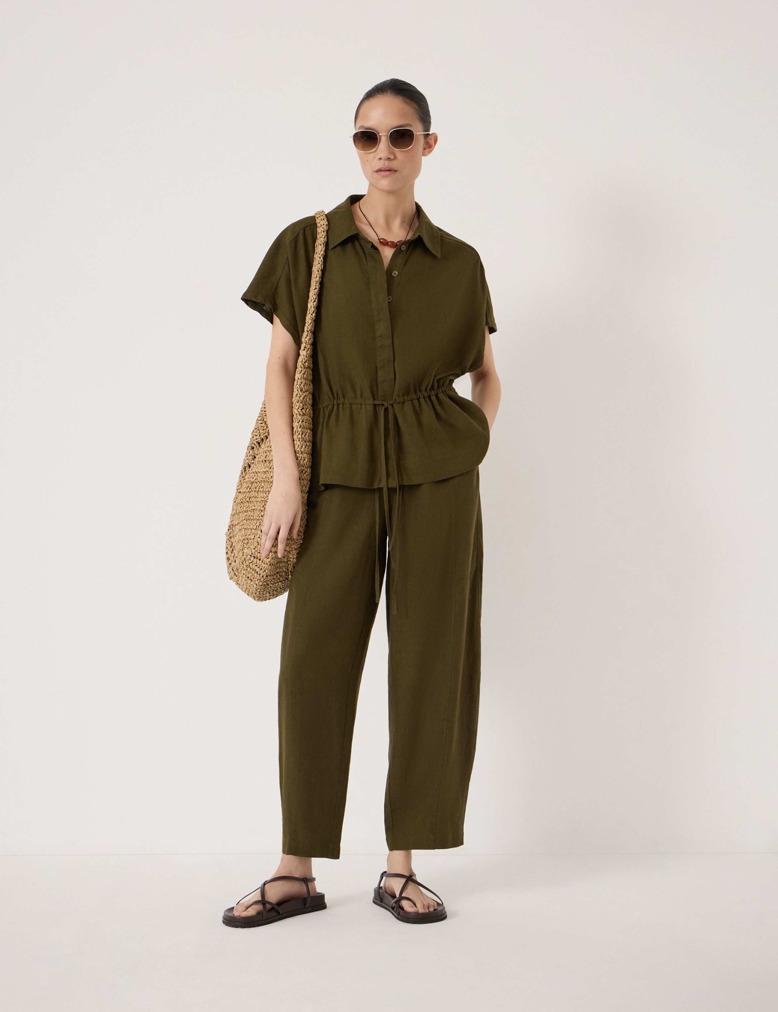 Linen Blend Short Sleeve Waisted Shirt 3 of 5