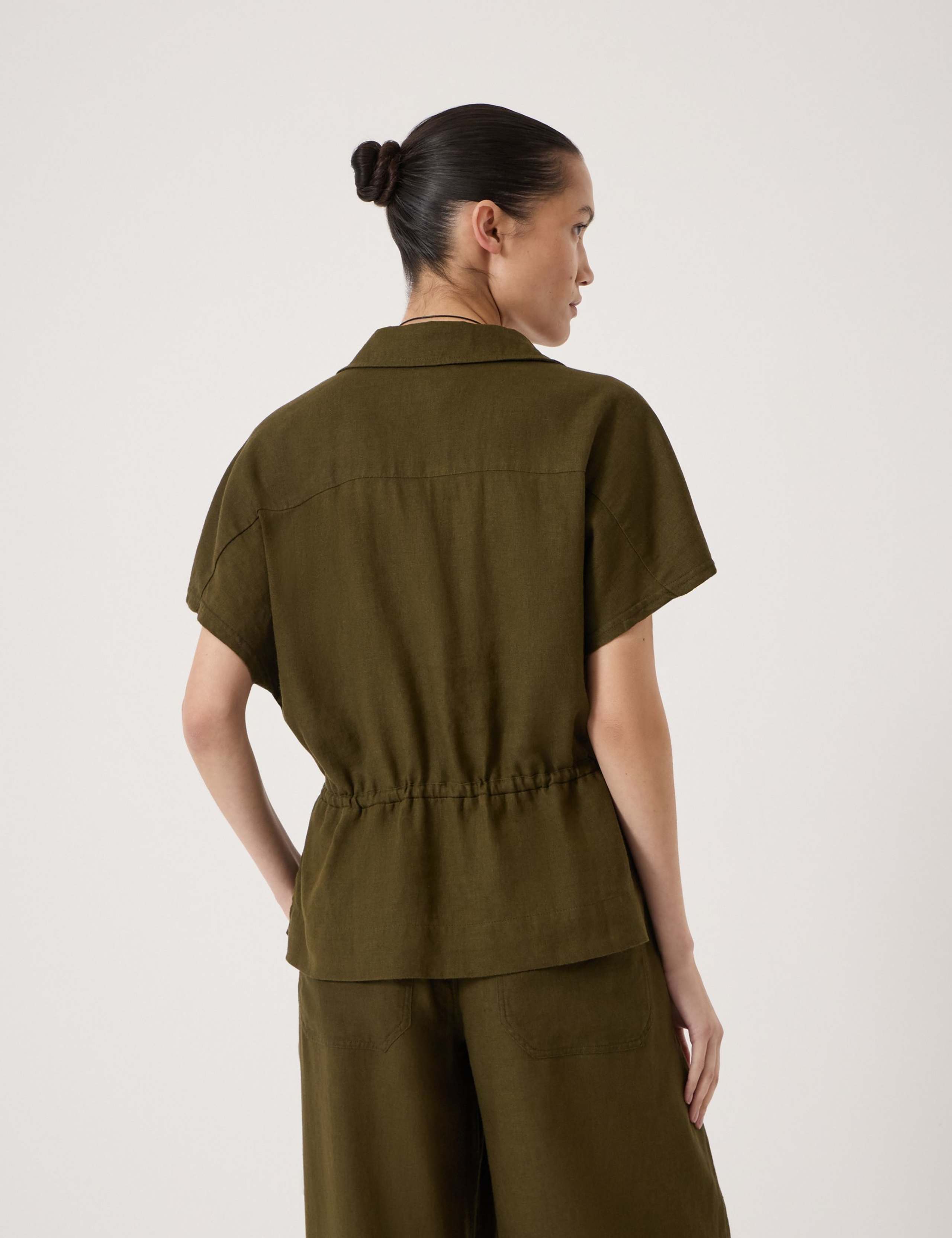 Linen Blend Short Sleeve Waisted Shirt 4 of 5