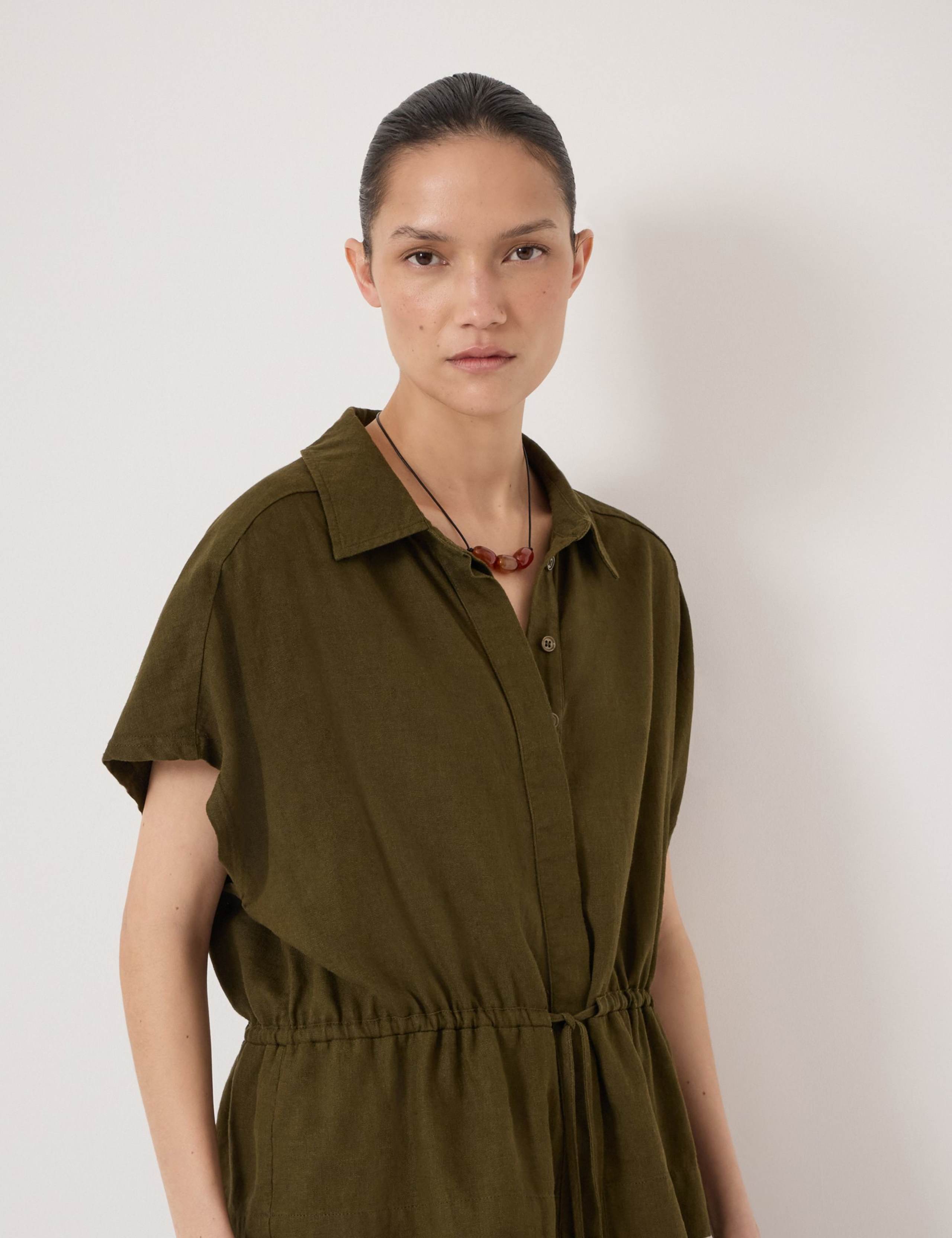 Linen Blend Short Sleeve Waisted Shirt 5 of 5