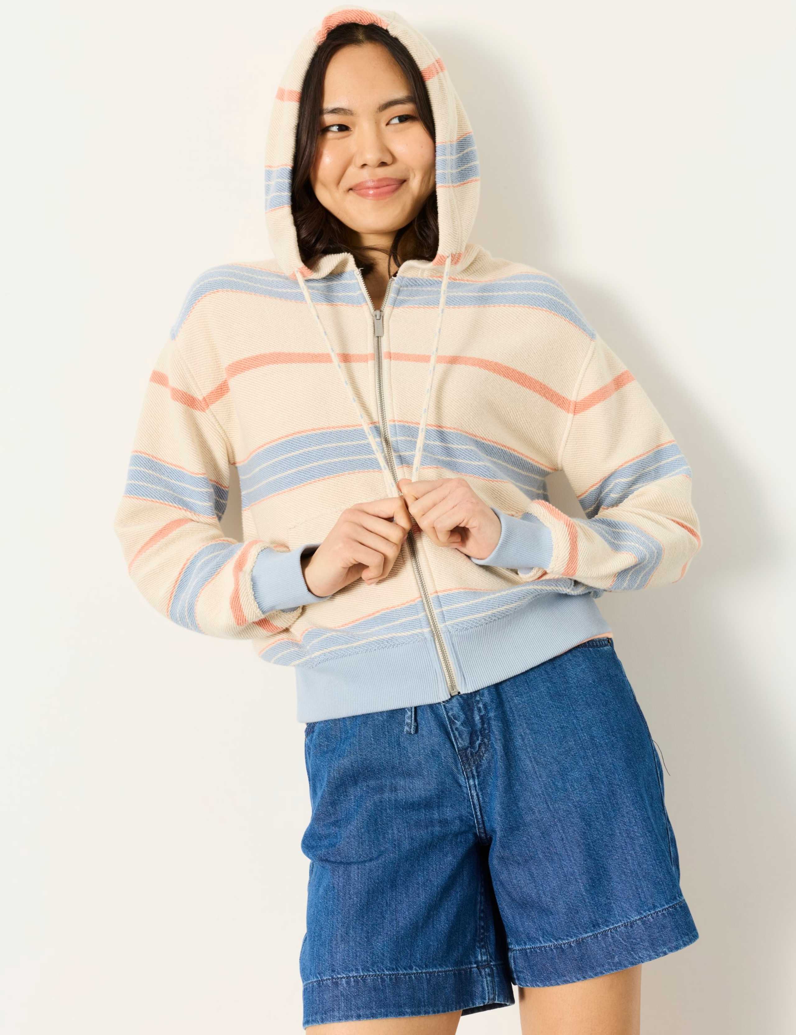 Pure Cotton Textured Striped Zip Up Hoodie 5 of 6