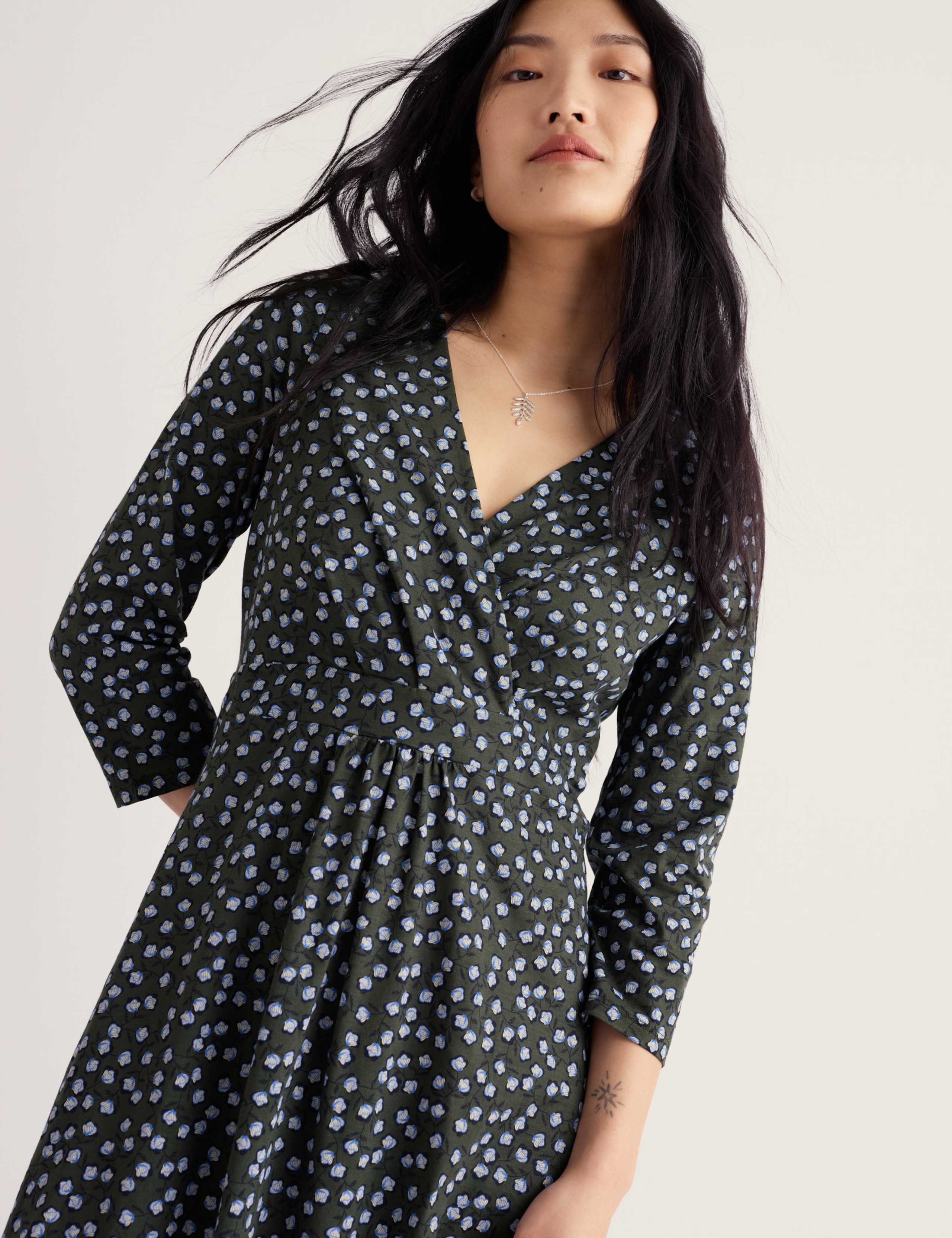 Pure Cotton Floral Midi Waisted Dress 3 of 5