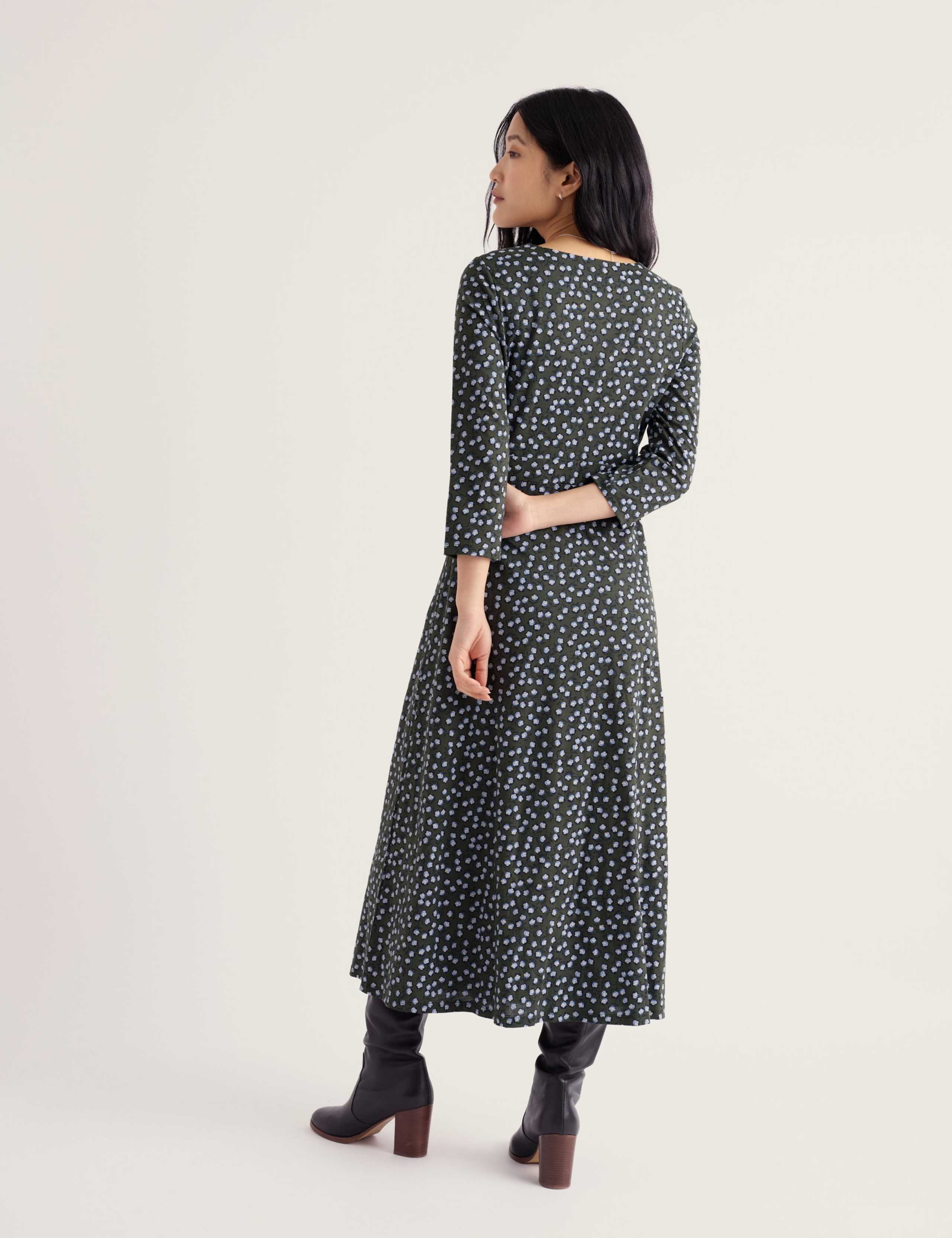 Pure Cotton Floral Midi Waisted Dress 4 of 5