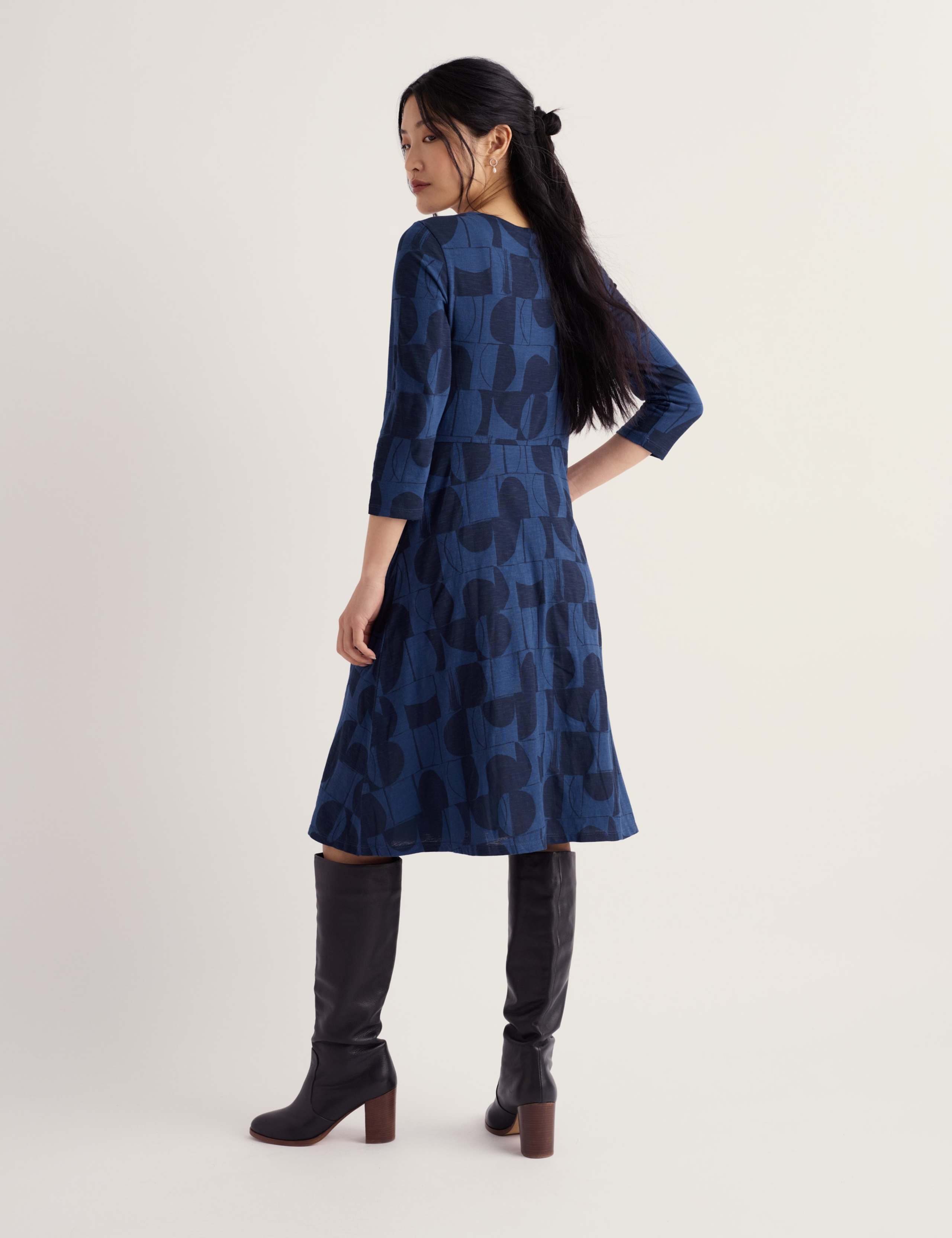 Pure Cotton Geometric Midi Waisted Dress 4 of 5
