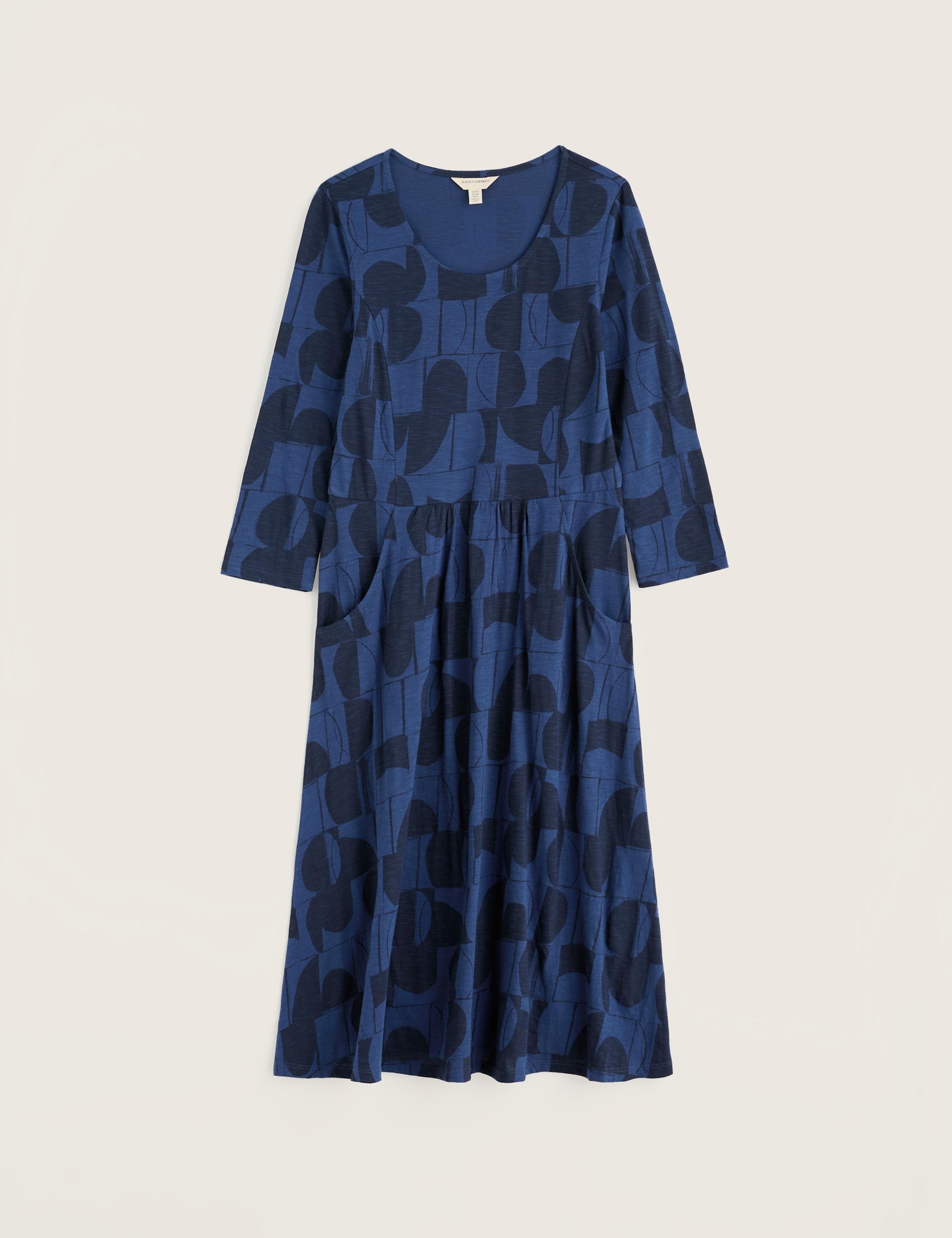 Pure Cotton Geometric Midi Waisted Dress 2 of 5