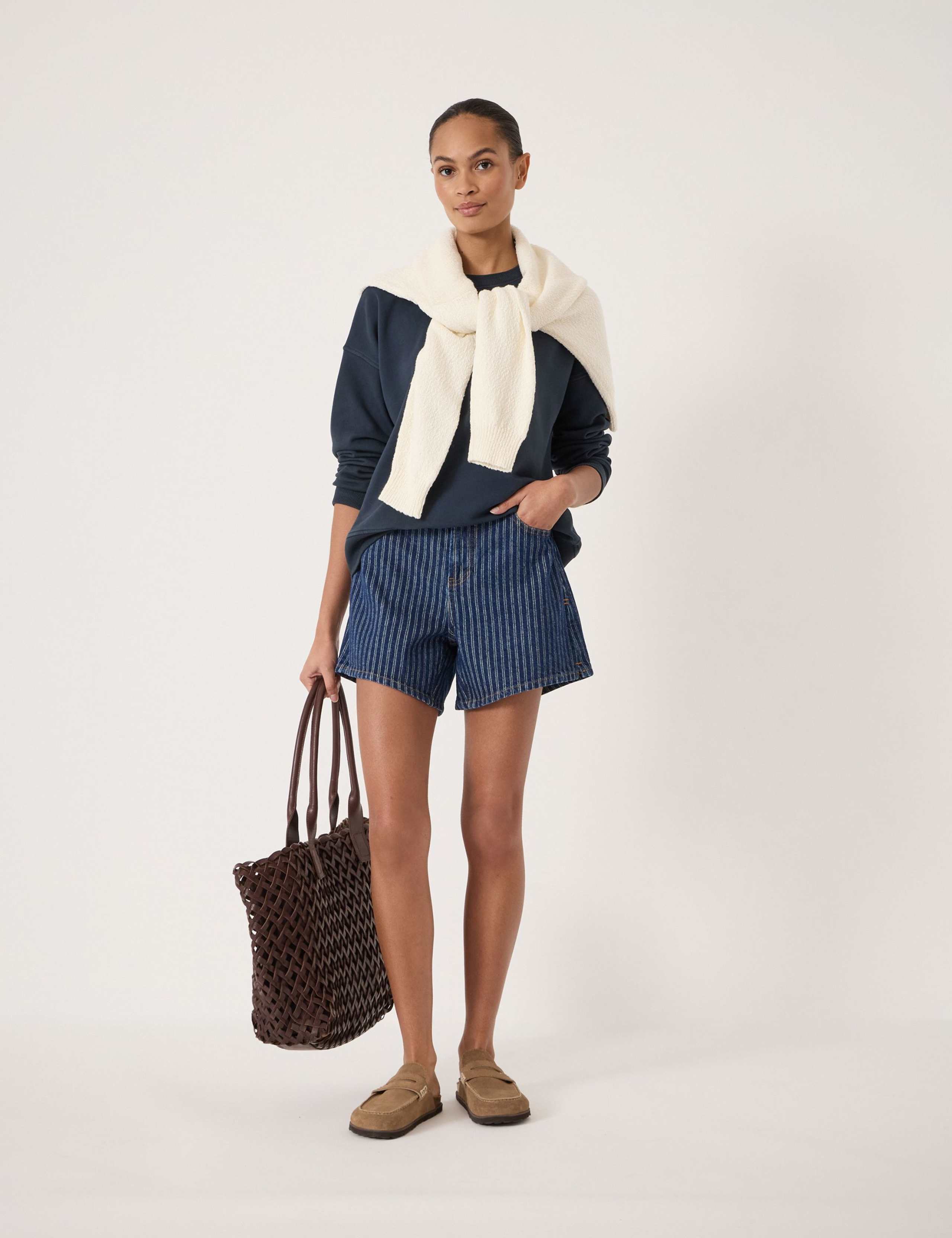 Pure Cotton Denim Striped Shorts 1 of 5