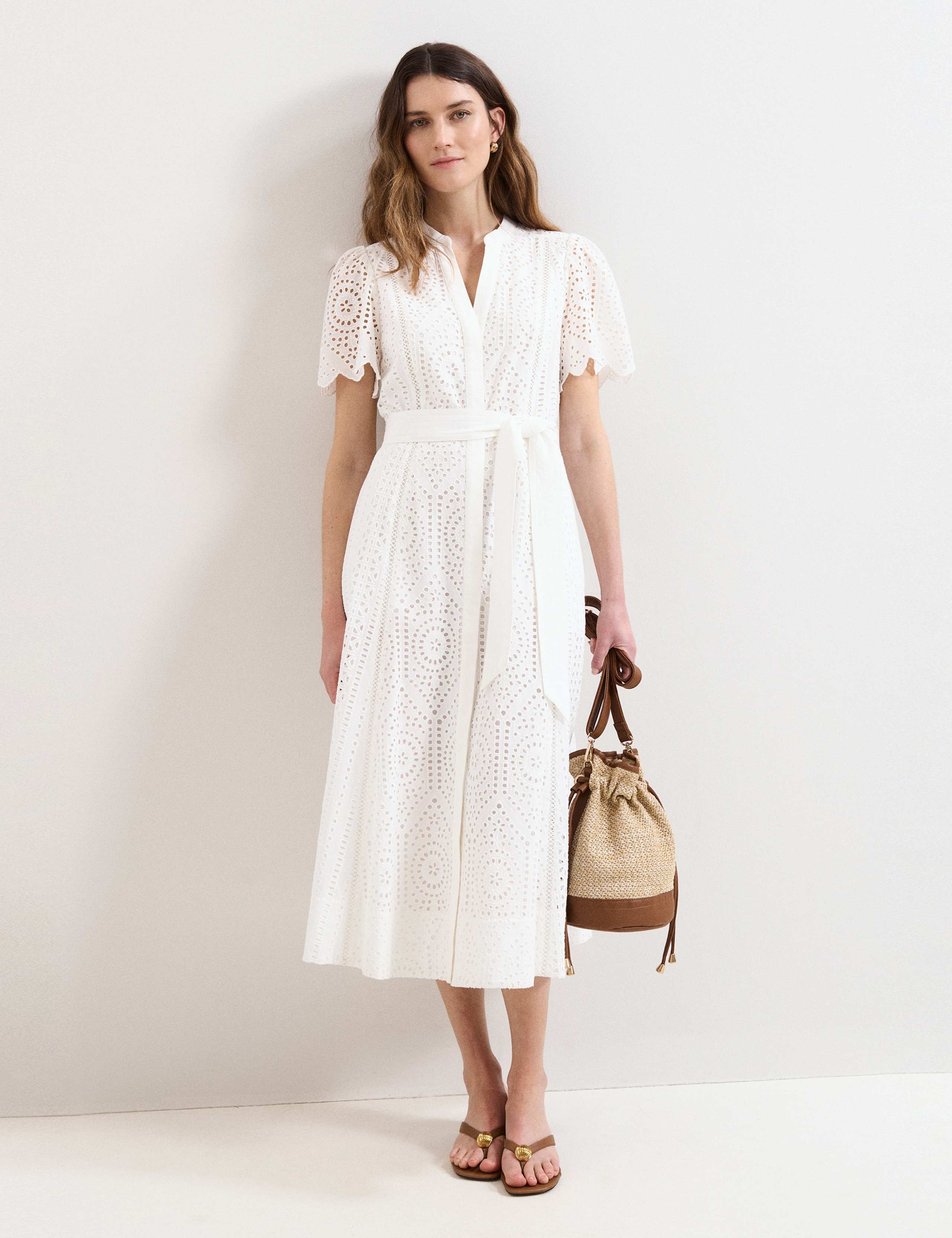 Pure Cotton Broderie V-Neck Midi Skater Dress 3 of 6