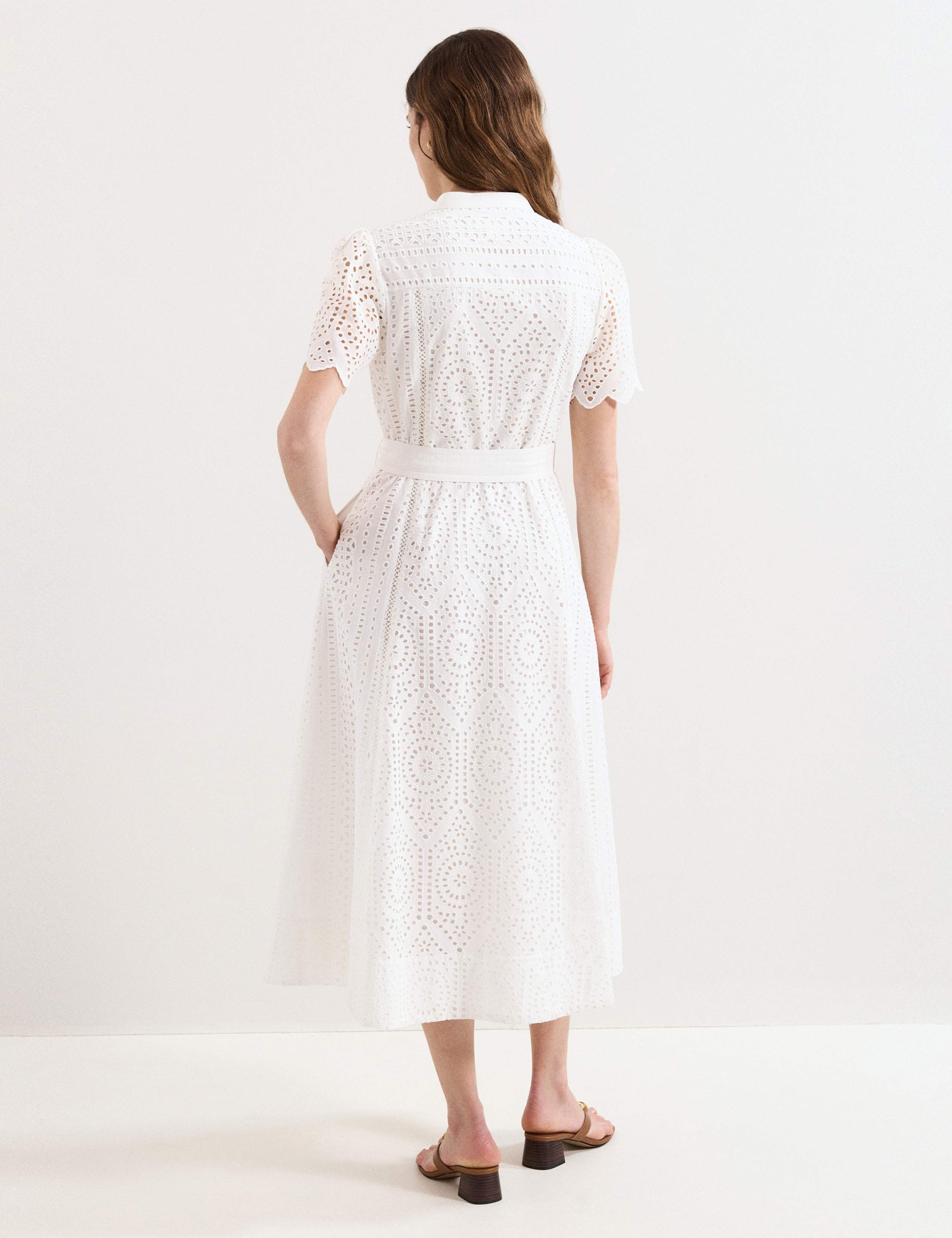 Pure Cotton Broderie V-Neck Midi Skater Dress 4 of 6