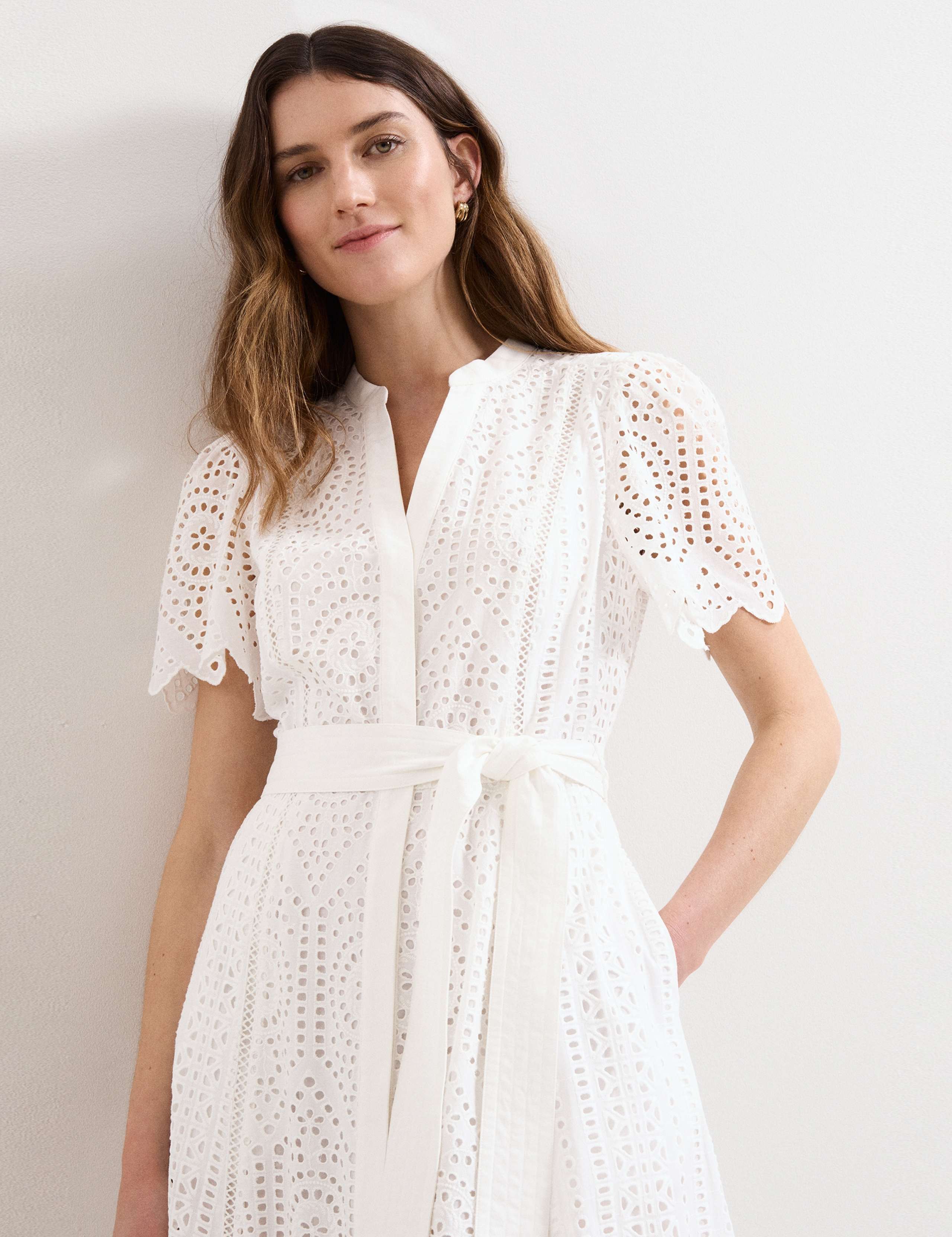 Pure Cotton Broderie V-Neck Midi Skater Dress 5 of 6