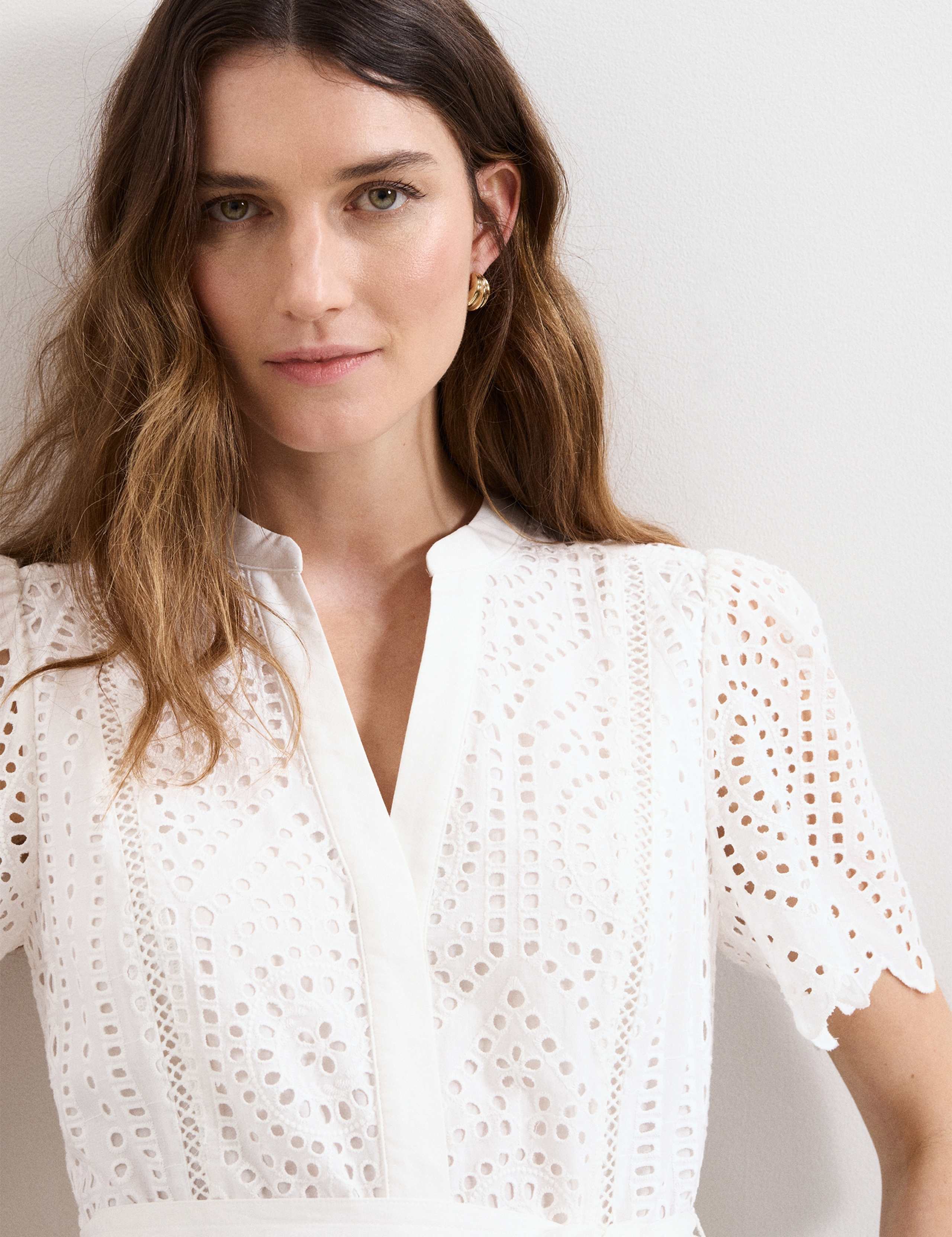 Pure Cotton Broderie V-Neck Midi Skater Dress 6 of 6