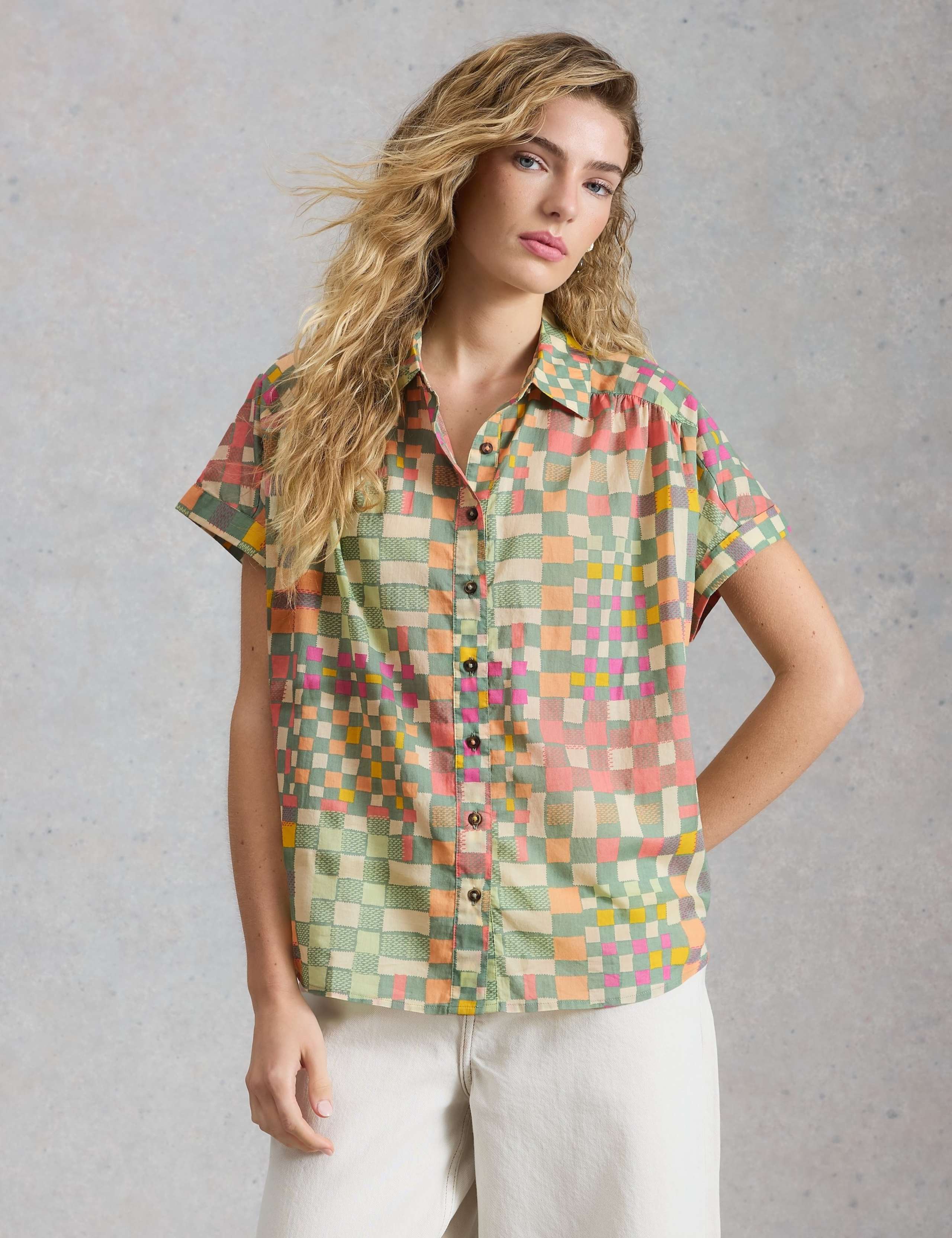 Pure Cotton Colour Block Button Through Shirt 1 of 6