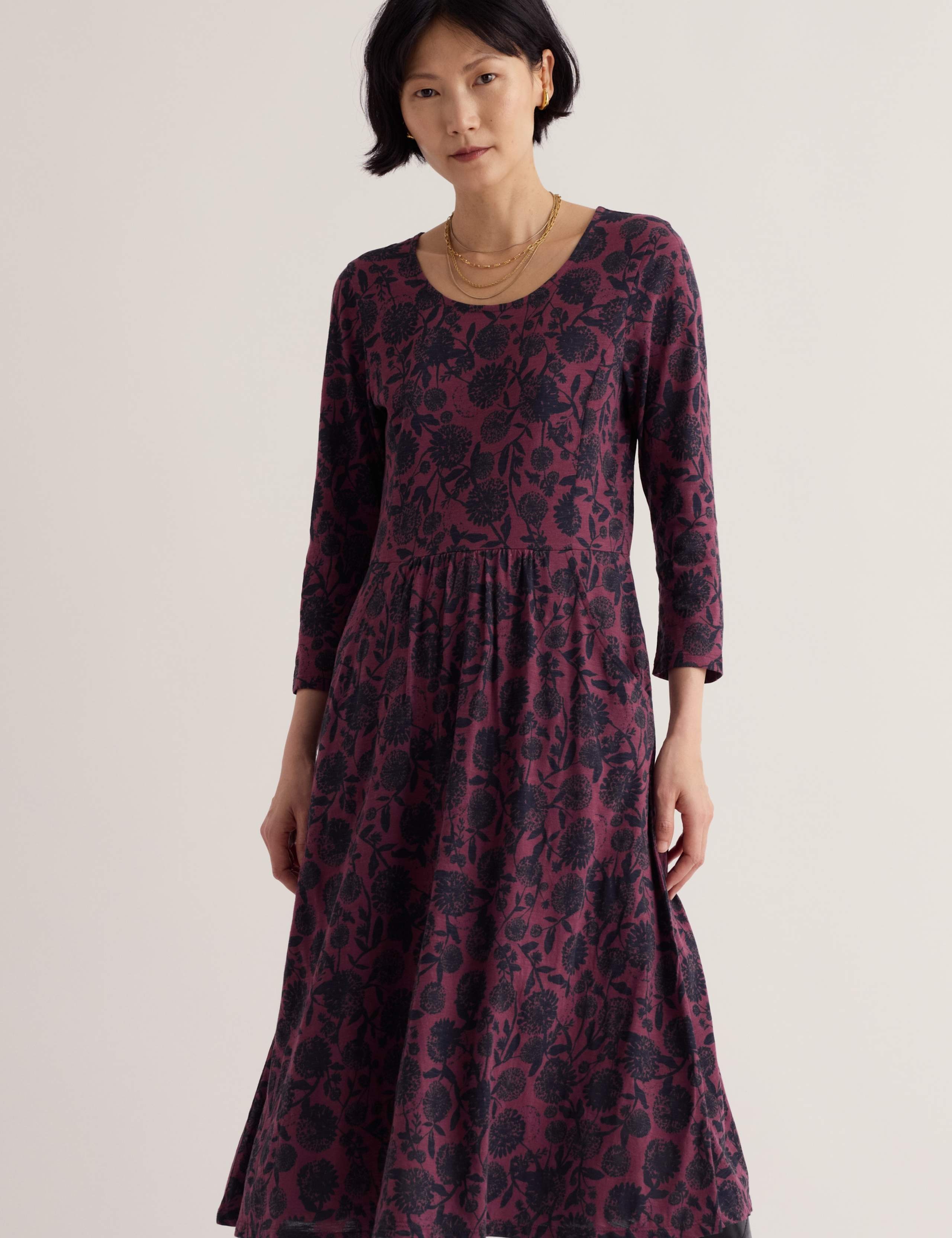 Cotton Rich Floral Midi Waisted Dress 4 of 5