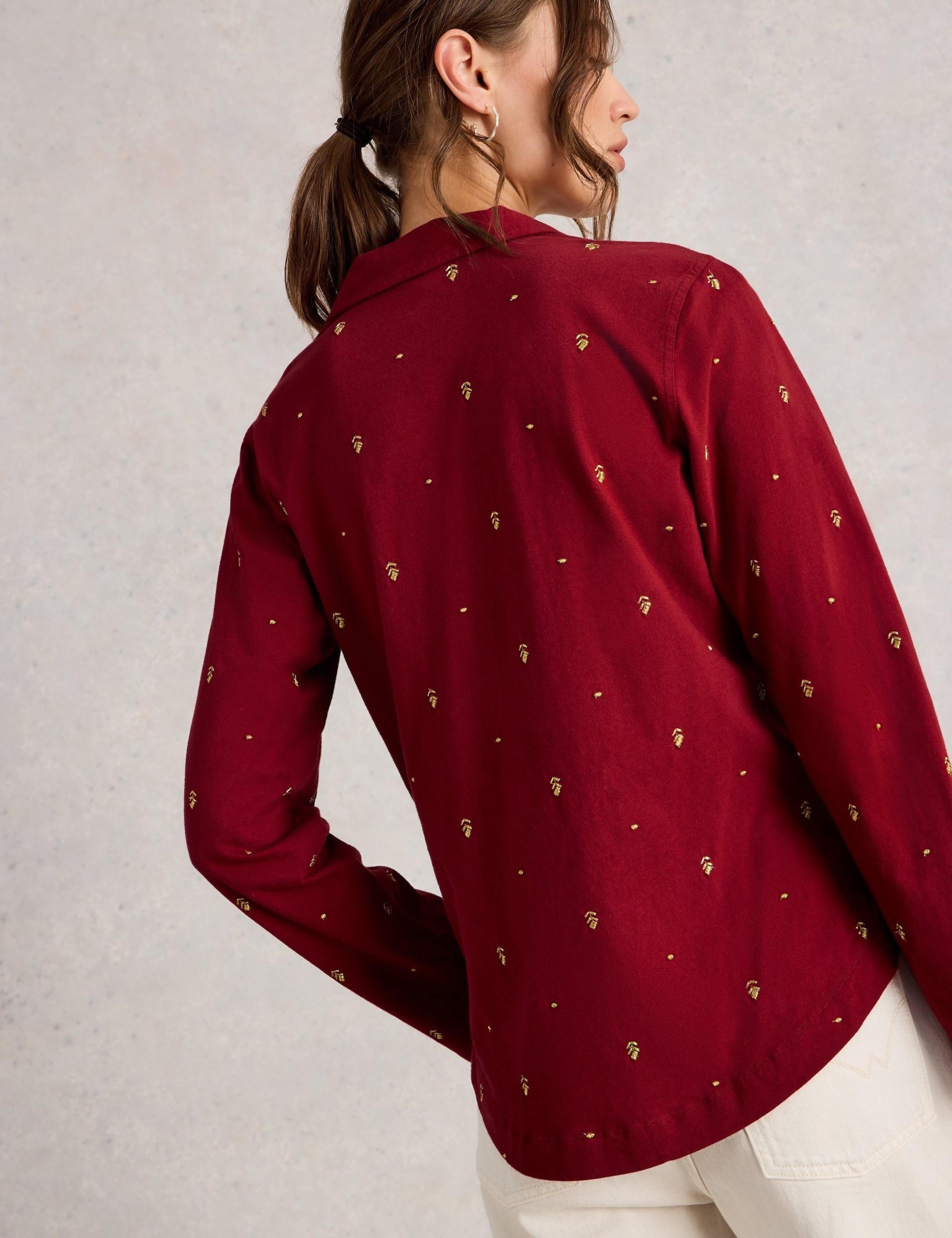 Pure Cotton Jersey Embroidered Collared Shirt 4 of 6