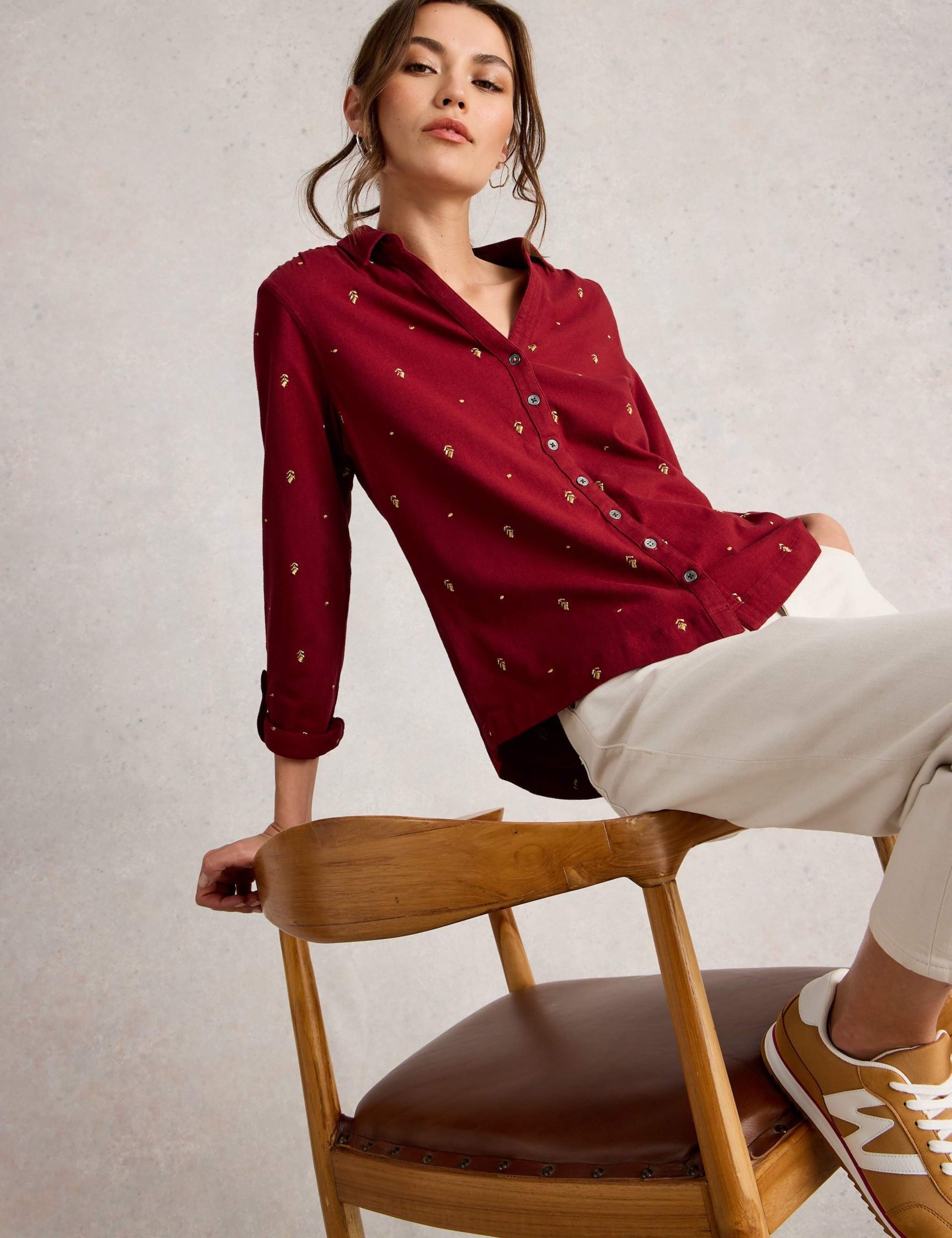 Pure Cotton Jersey Embroidered Collared Shirt 5 of 6