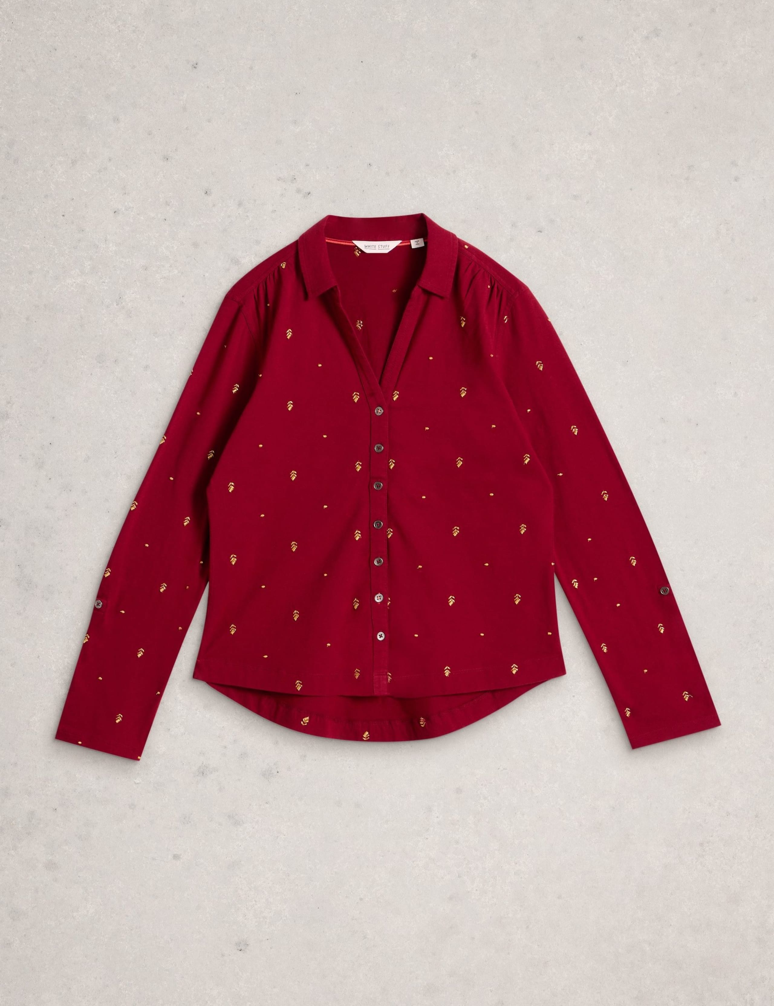 Pure Cotton Jersey Embroidered Collared Shirt 2 of 6