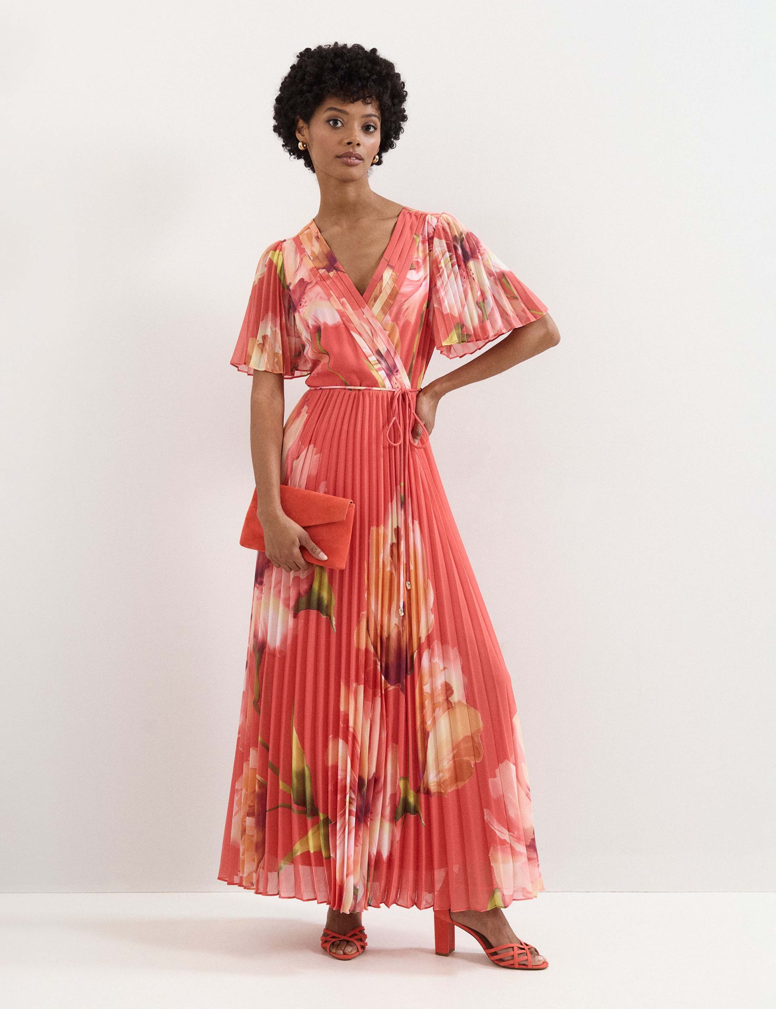 Floral V-Neck Angel Sleeve Maxi Skater Dress 1 of 7