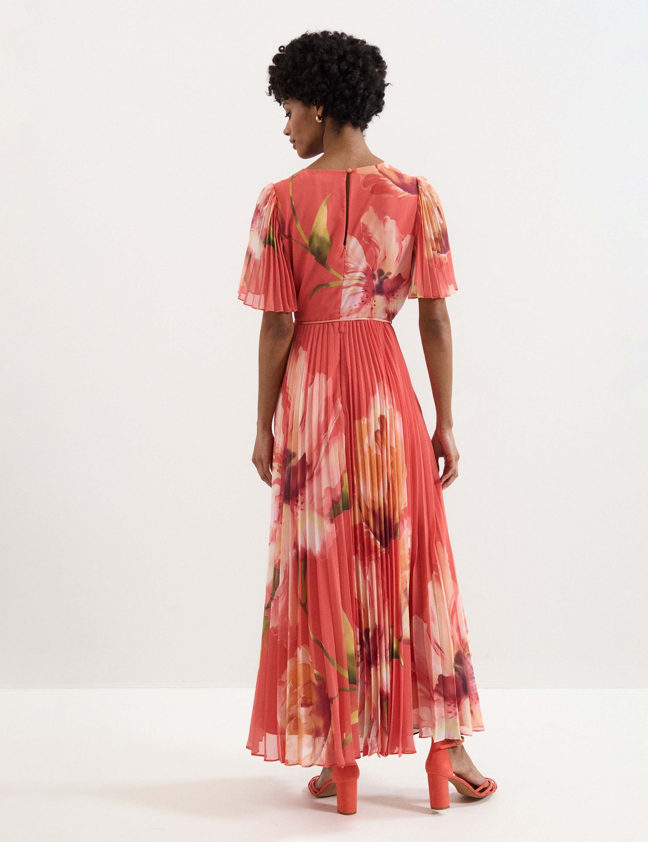 Floral V-Neck Angel Sleeve Maxi Skater Dress 3 of 7