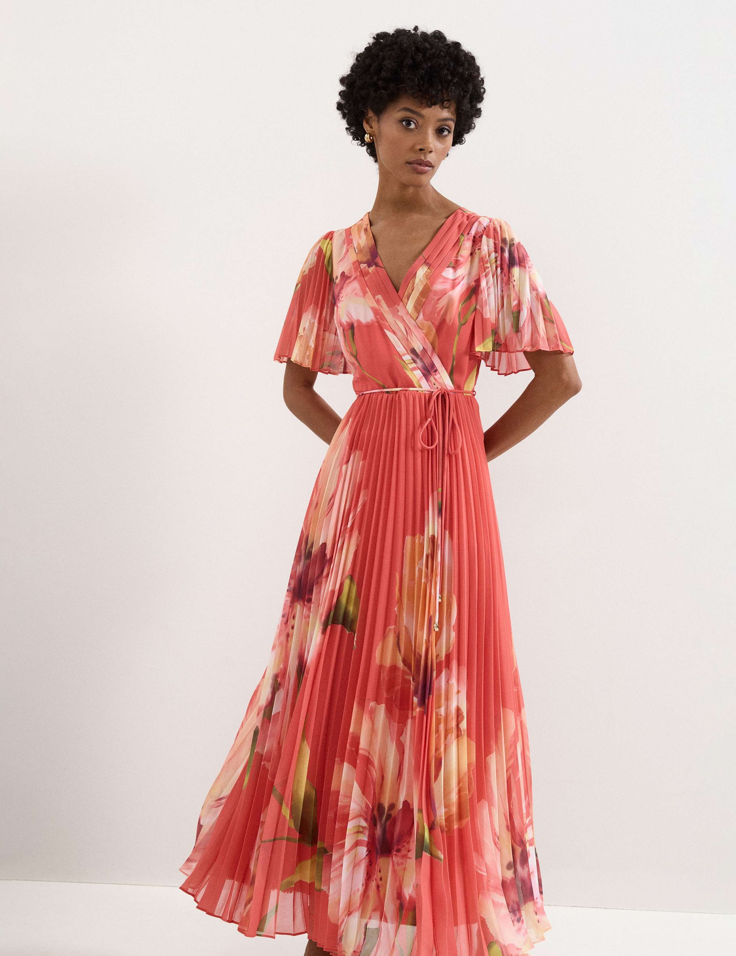 Floral V-Neck Angel Sleeve Maxi Skater Dress 4 of 7