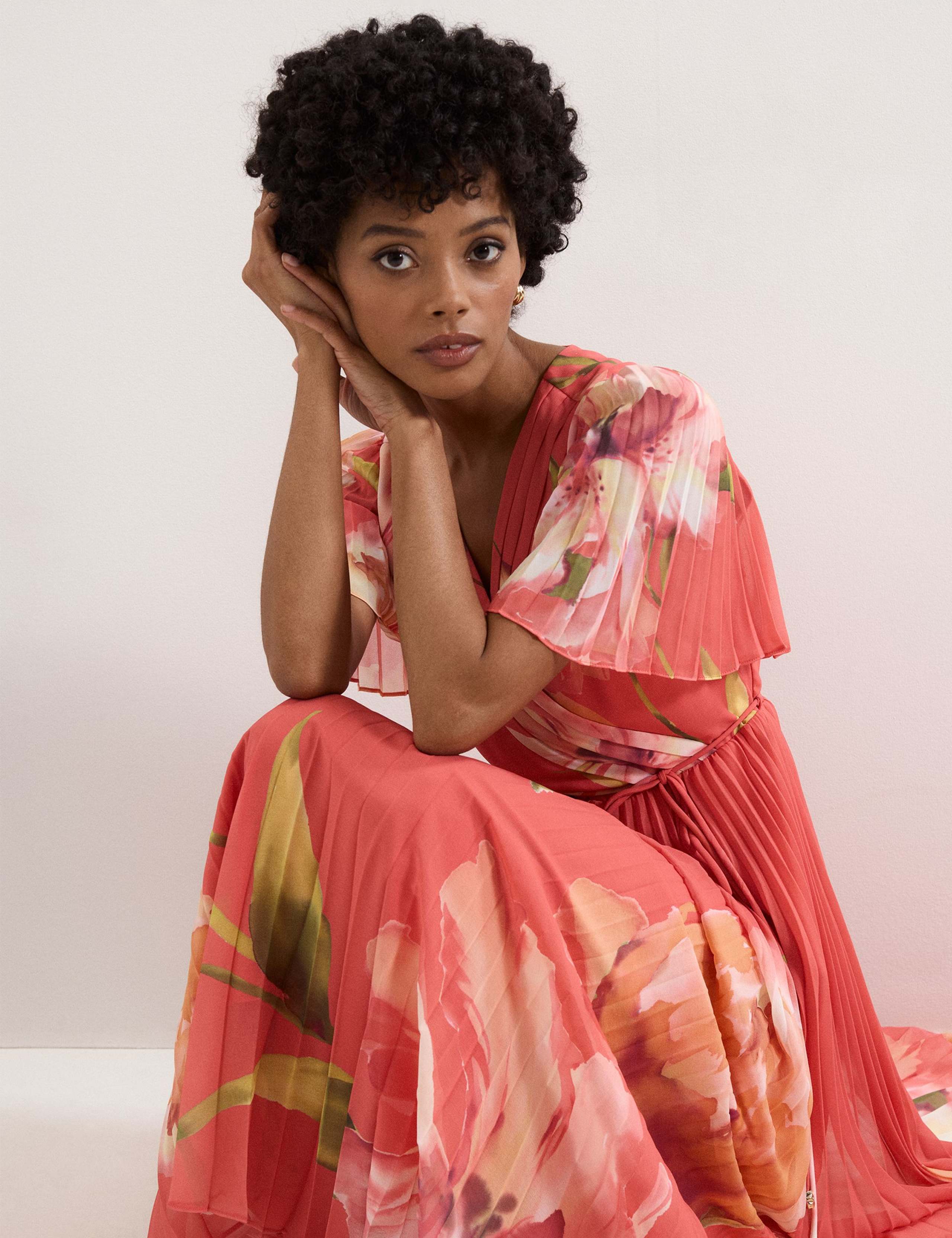 Floral V-Neck Angel Sleeve Maxi Skater Dress 5 of 7