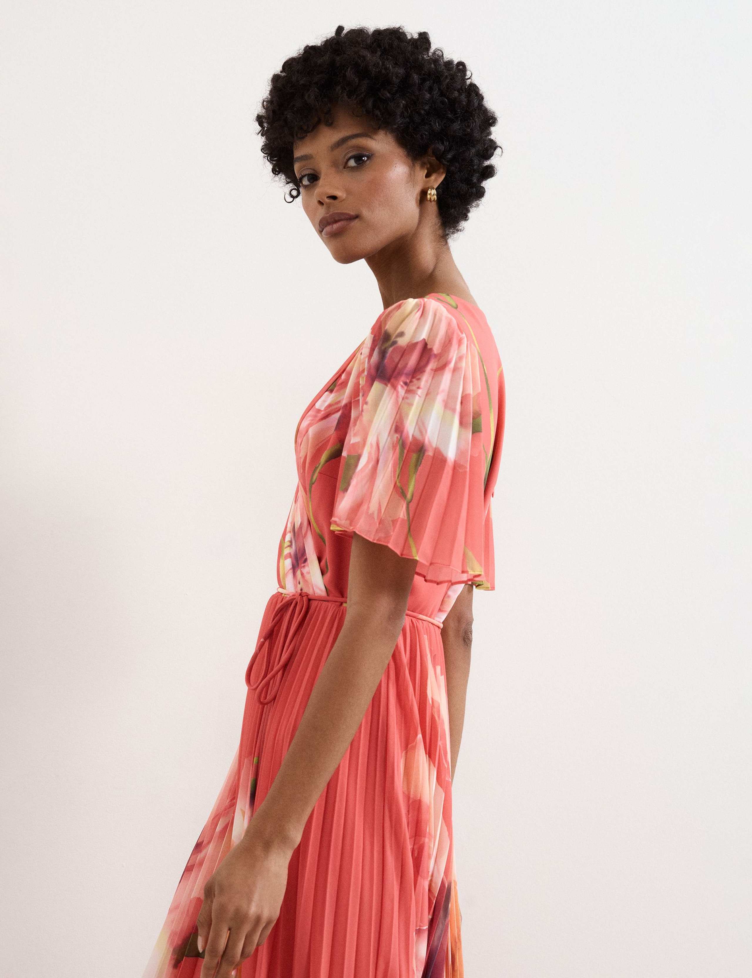 Floral V-Neck Angel Sleeve Maxi Skater Dress 6 of 7