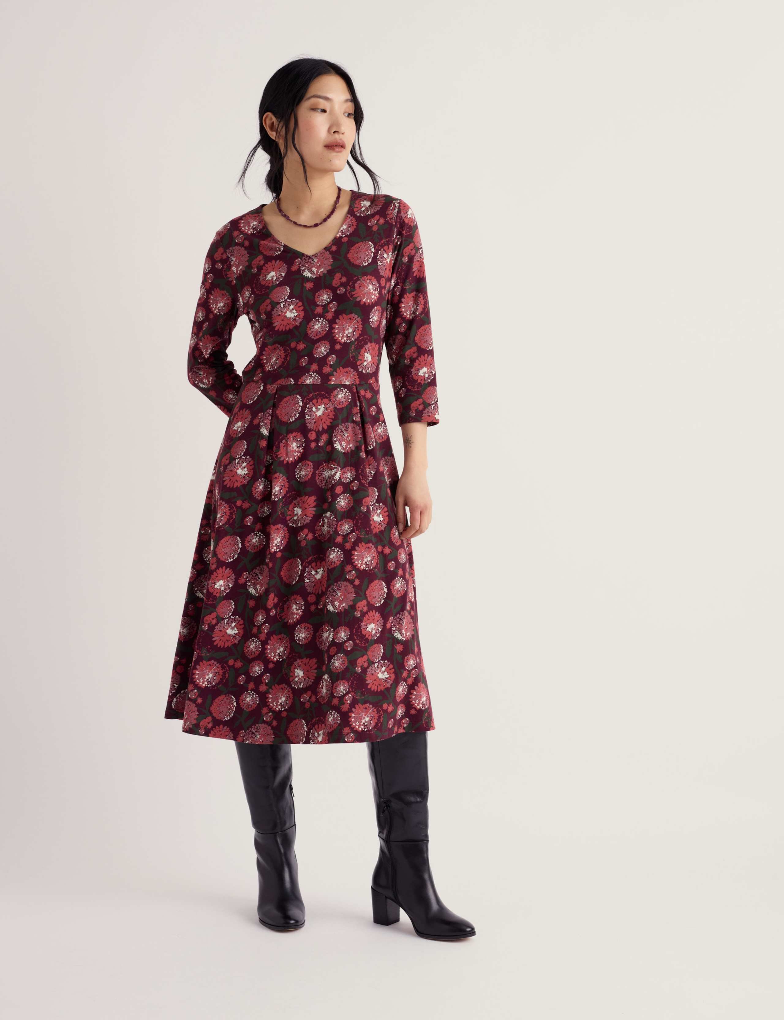 Cotton Rich Floral Midi Waisted Dress 1 of 5