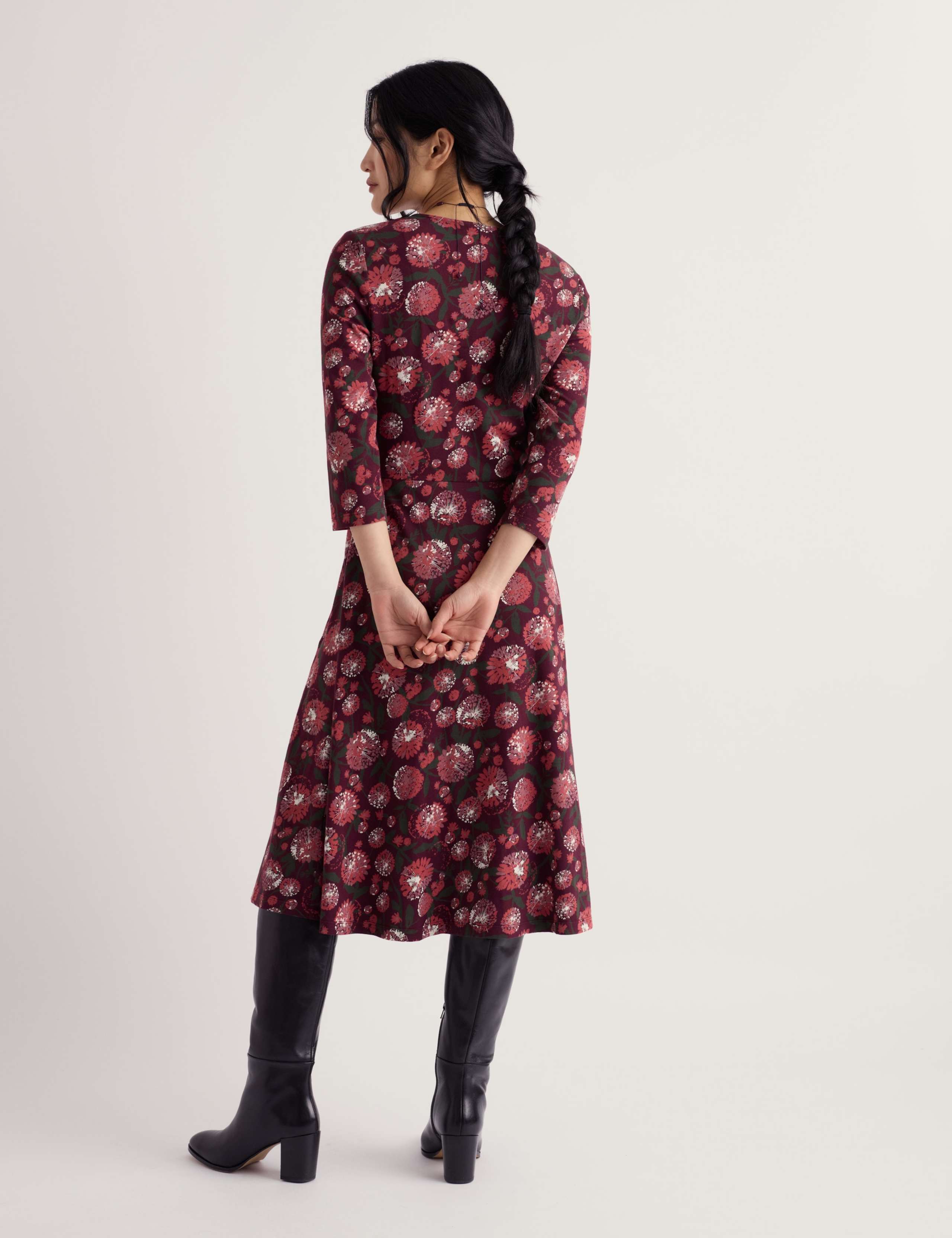 Cotton Rich Floral Midi Waisted Dress 3 of 5