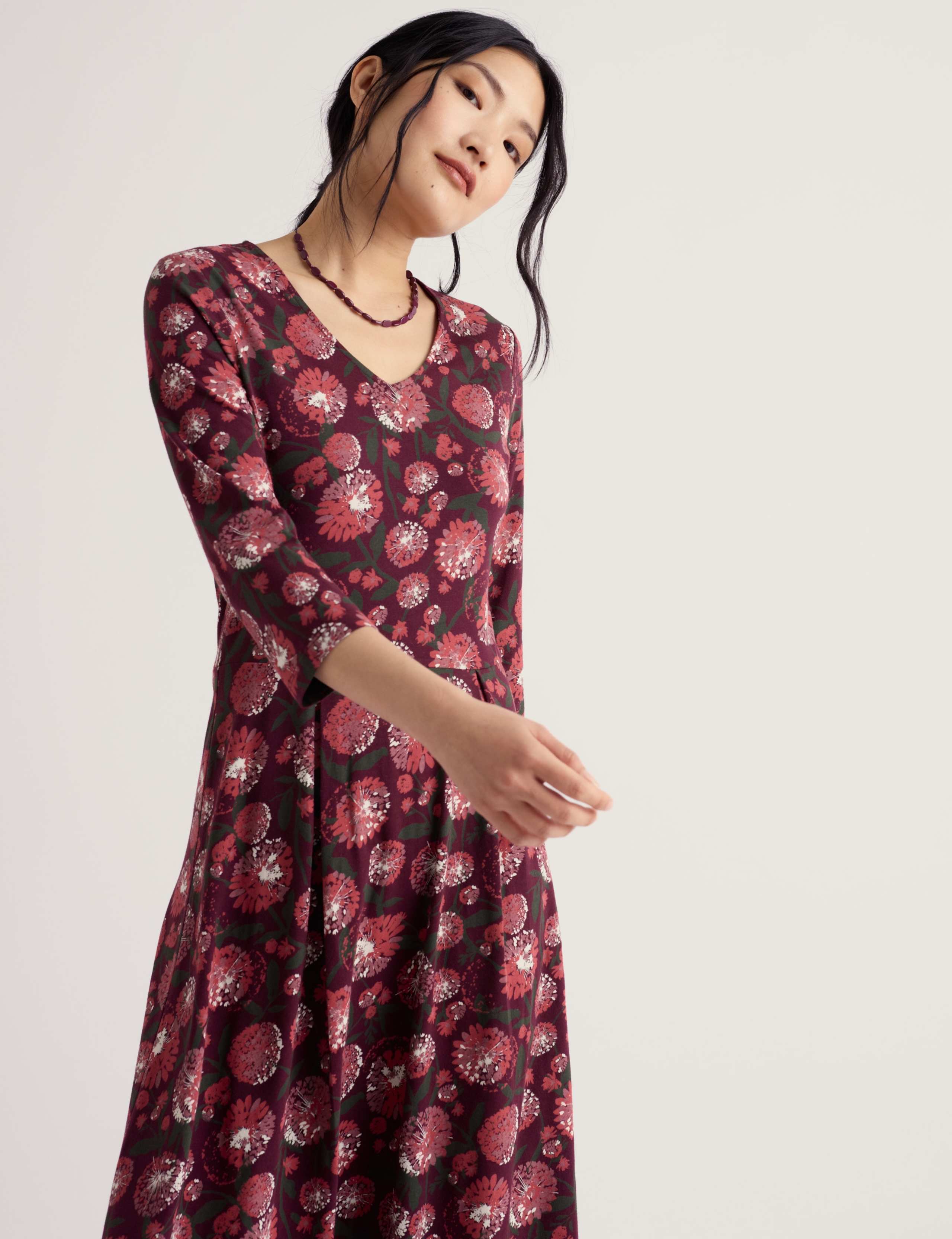 Cotton Rich Floral Midi Waisted Dress 5 of 5