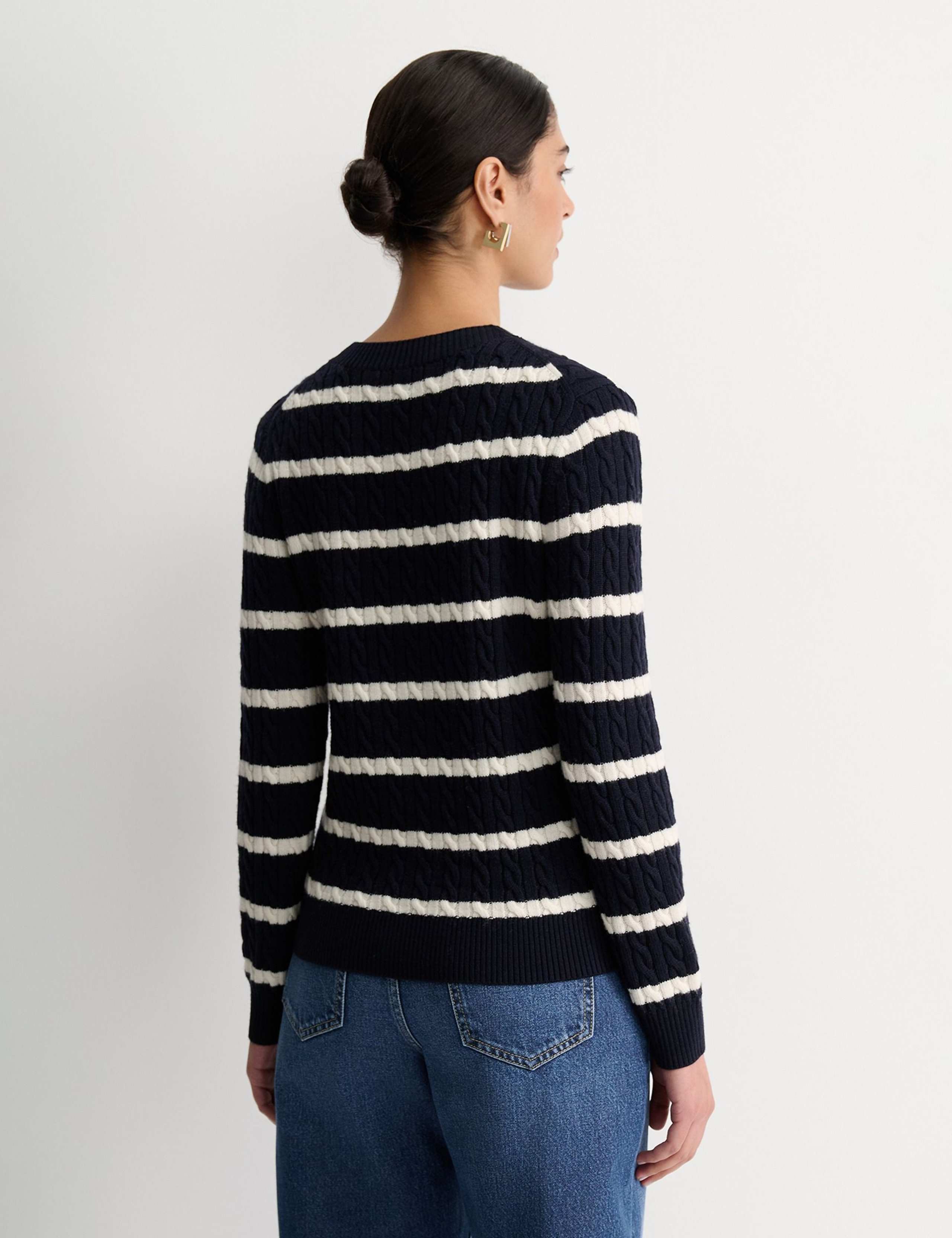 Pure Merino Wool Cable Knit Striped Jumper 5 of 5