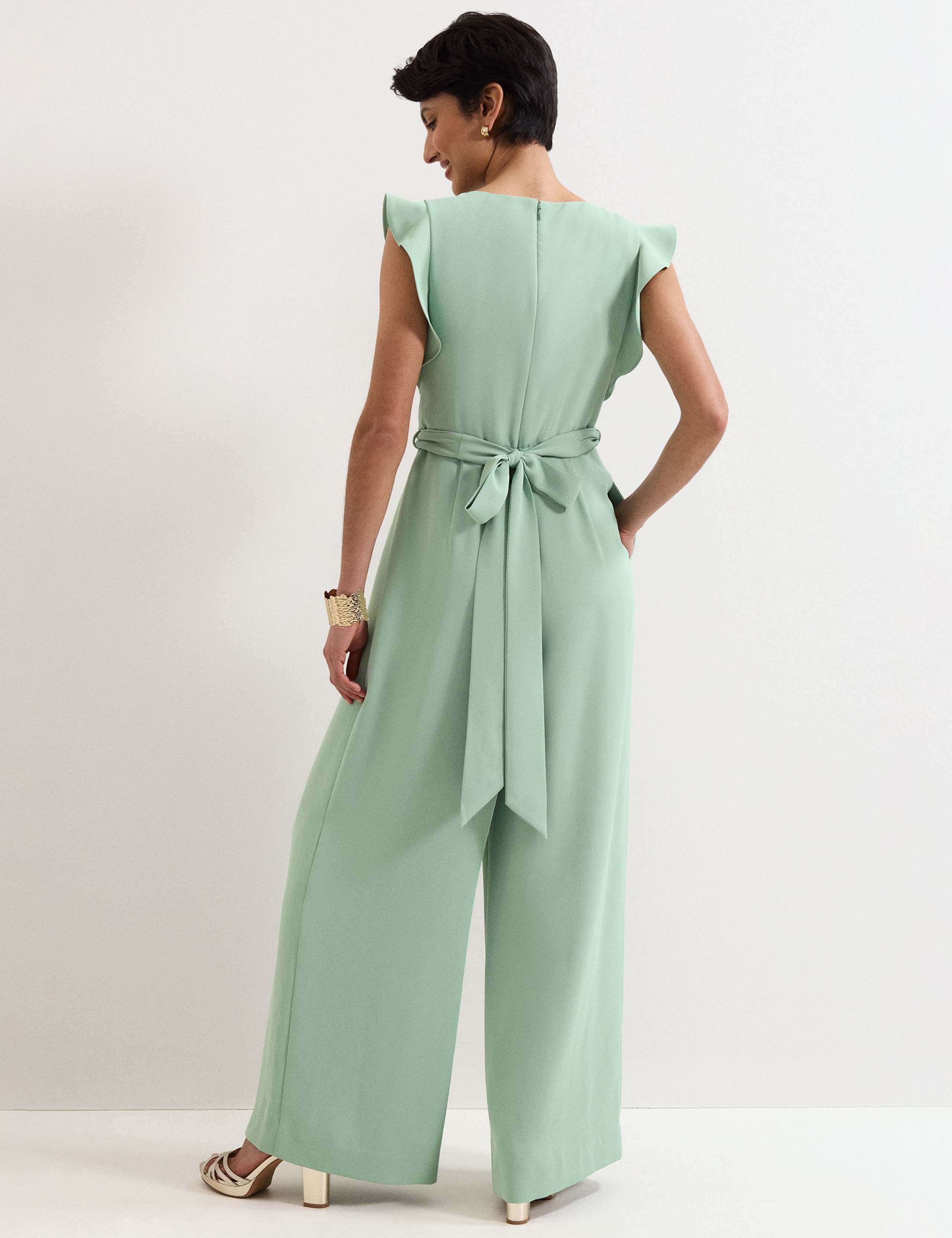 V-Neck Mock Wrap Tie Detail Wide Leg Jumpsuit 3 of 6