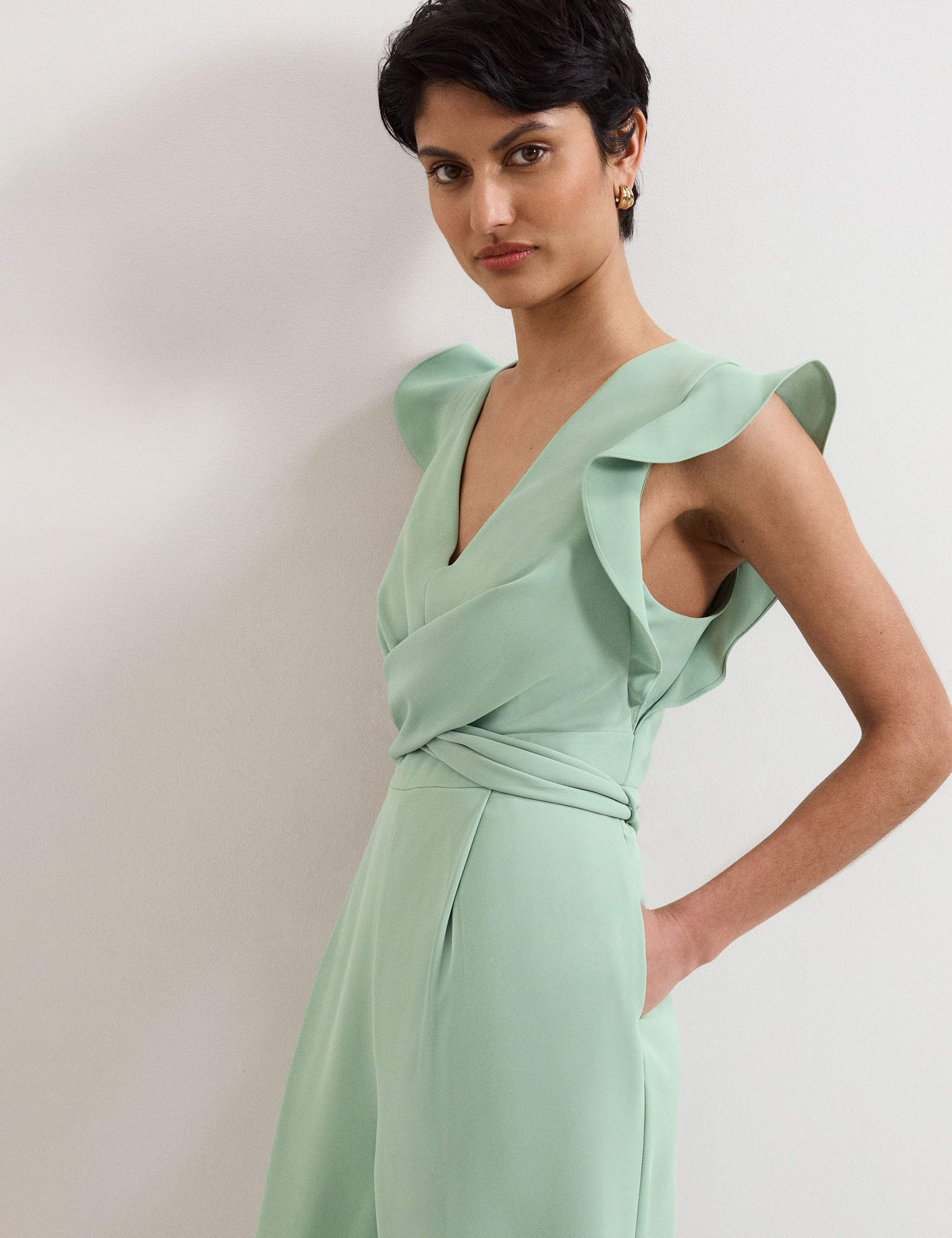 V-Neck Mock Wrap Tie Detail Wide Leg Jumpsuit 5 of 6