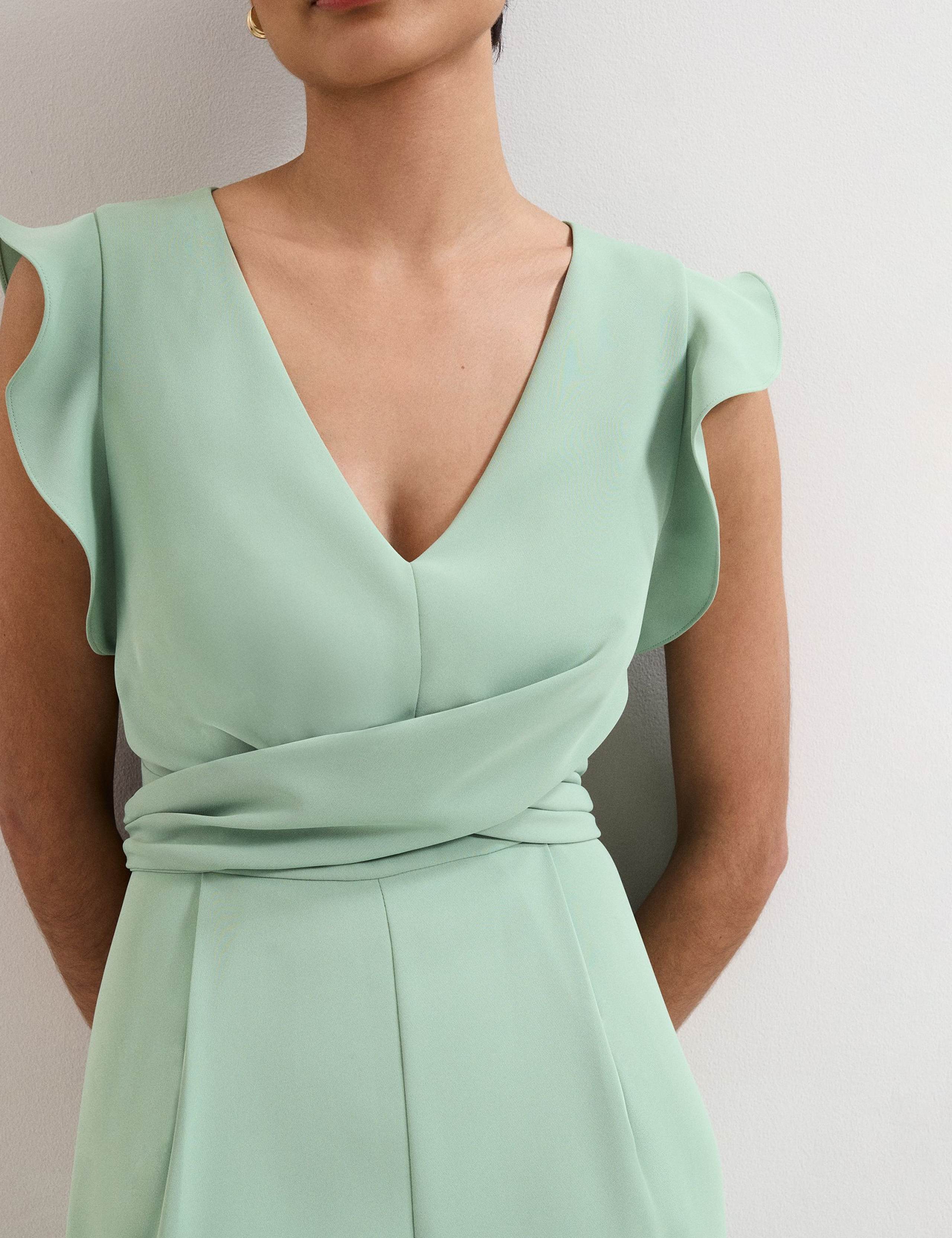 V-Neck Mock Wrap Tie Detail Wide Leg Jumpsuit 6 of 6