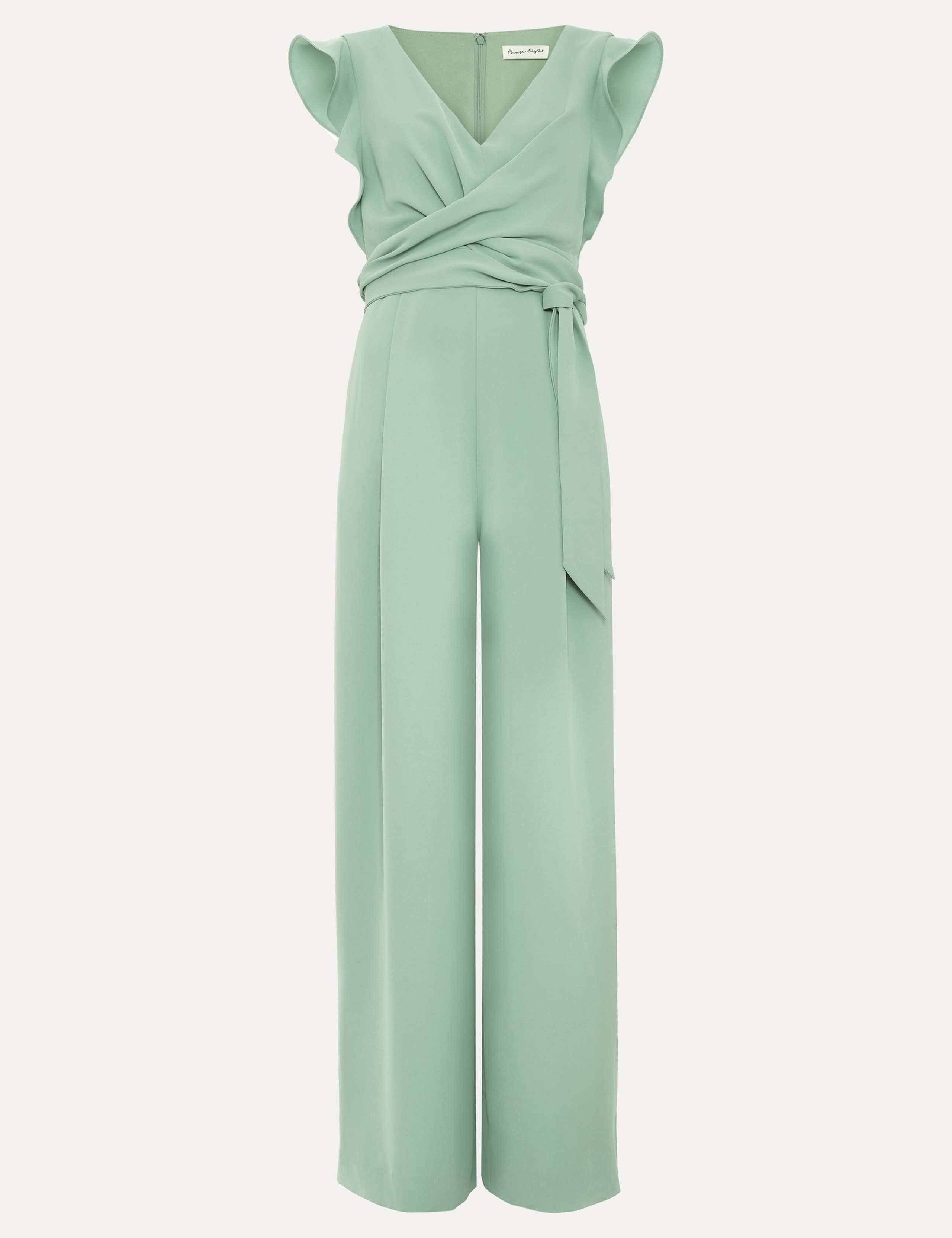 V-Neck Mock Wrap Tie Detail Wide Leg Jumpsuit 2 of 6