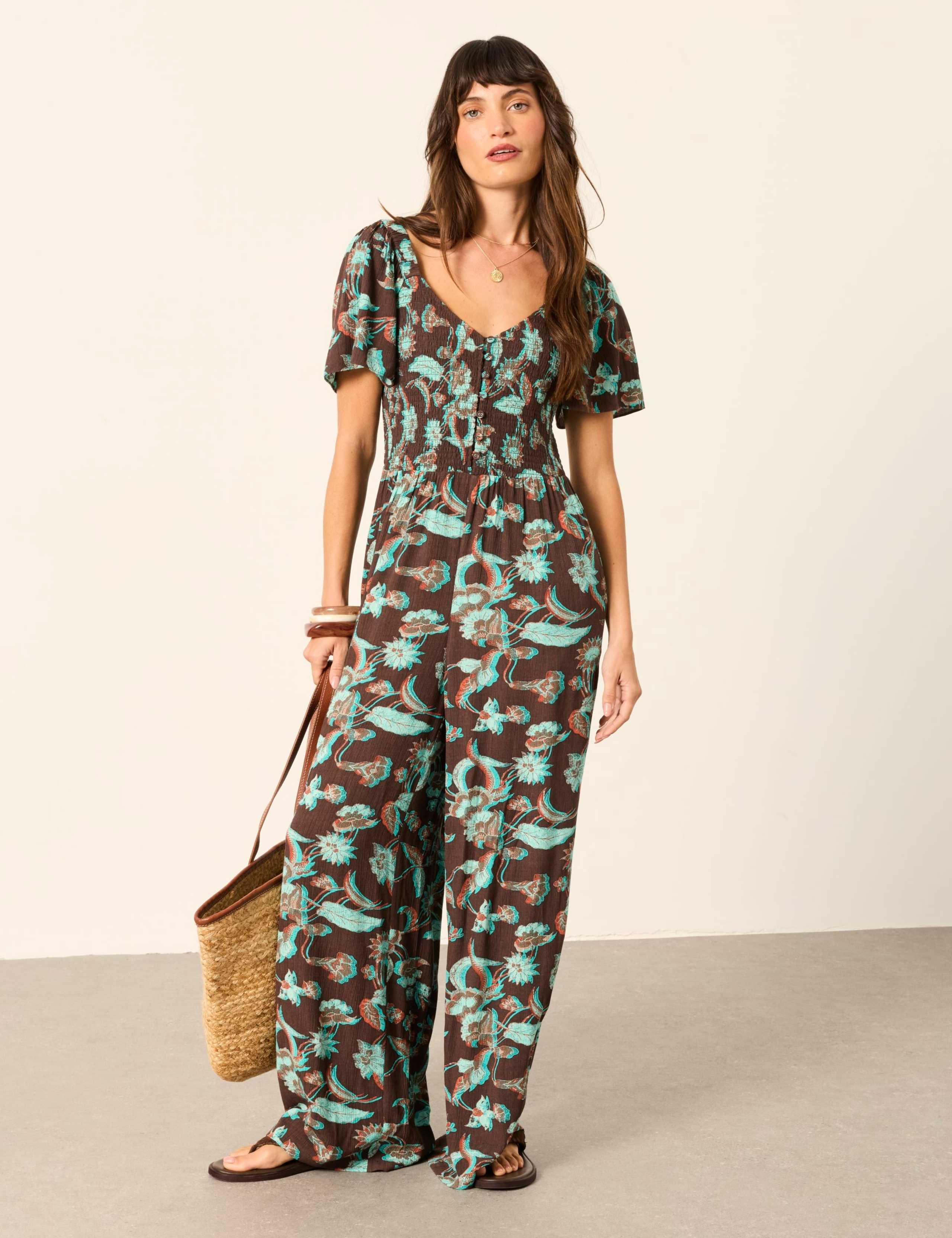 Floral Button Front Jumpsuit 1 of 7