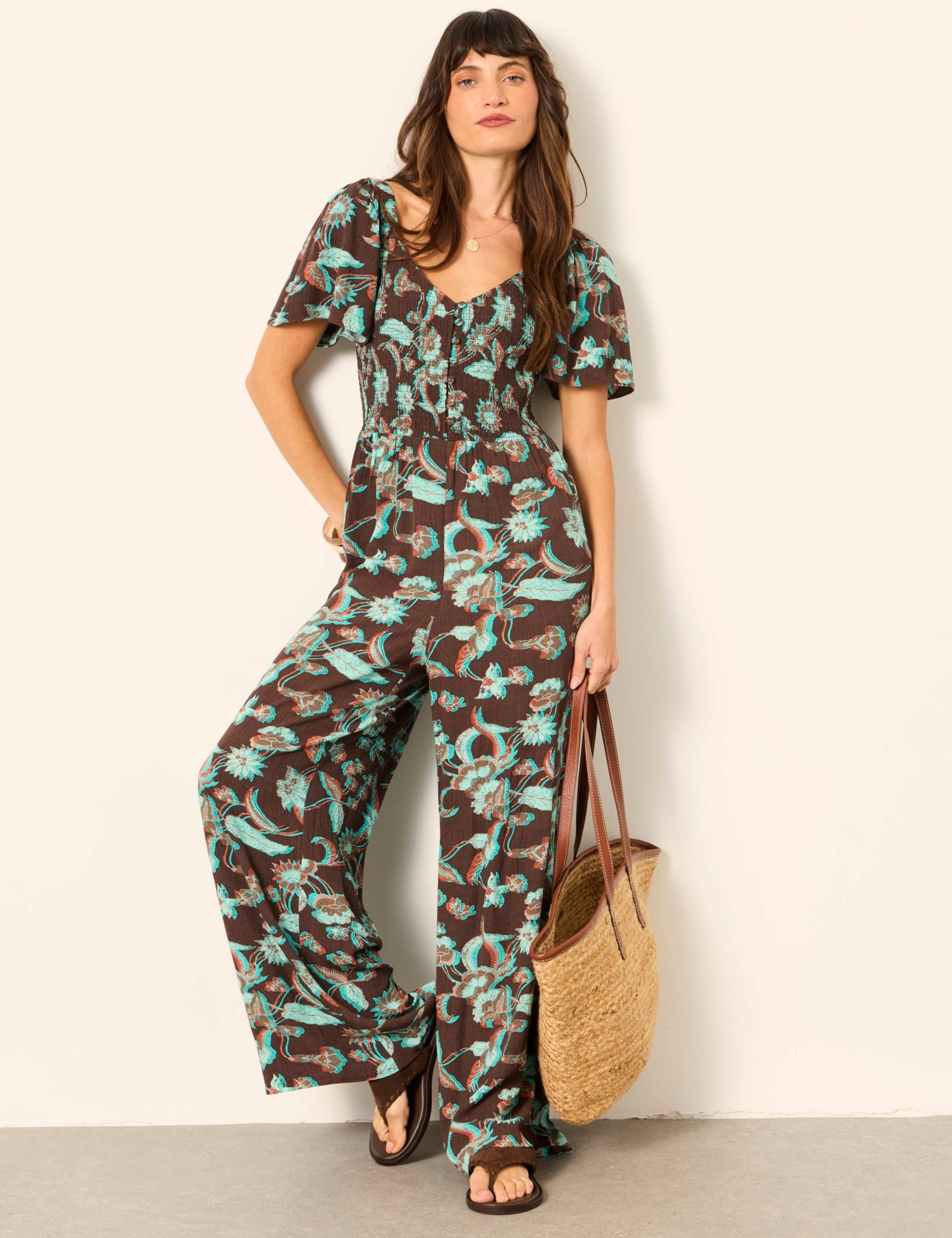 Floral Button Front Jumpsuit 4 of 7