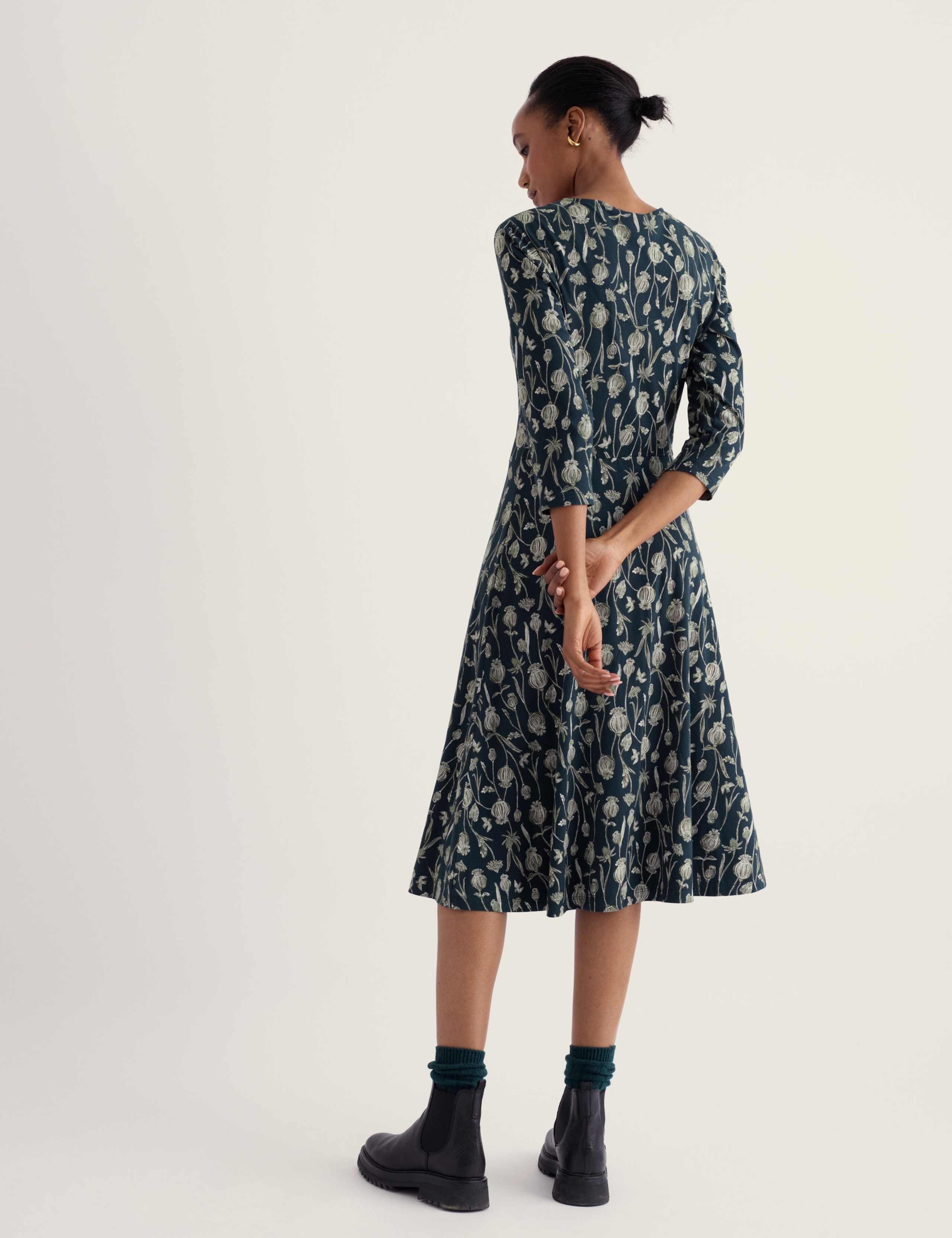 Cotton Rich Floral V-Neck Midi Waisted Dress 5 of 5
