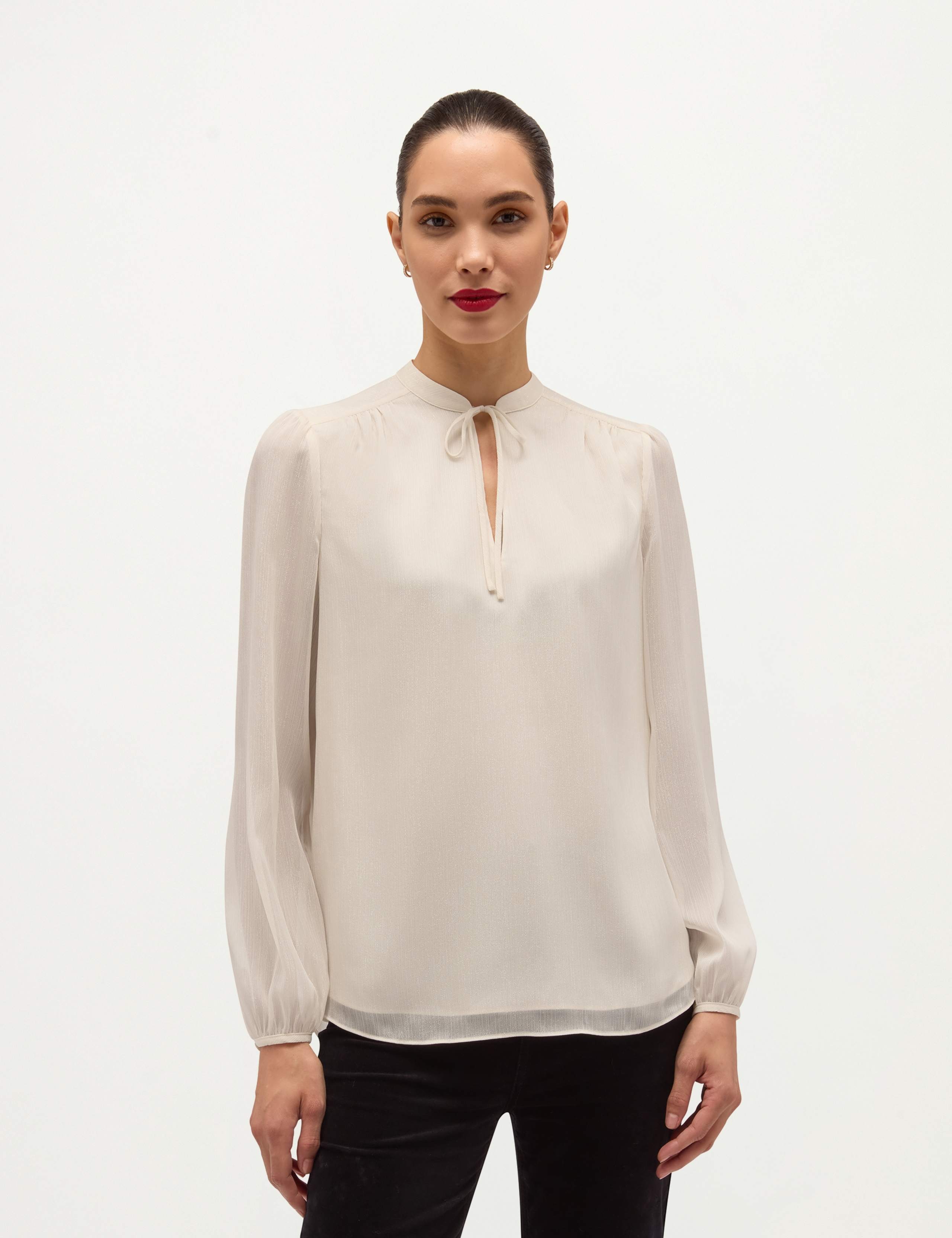 Collared Button Detail Long Sleeve Blouse 1 of 7
