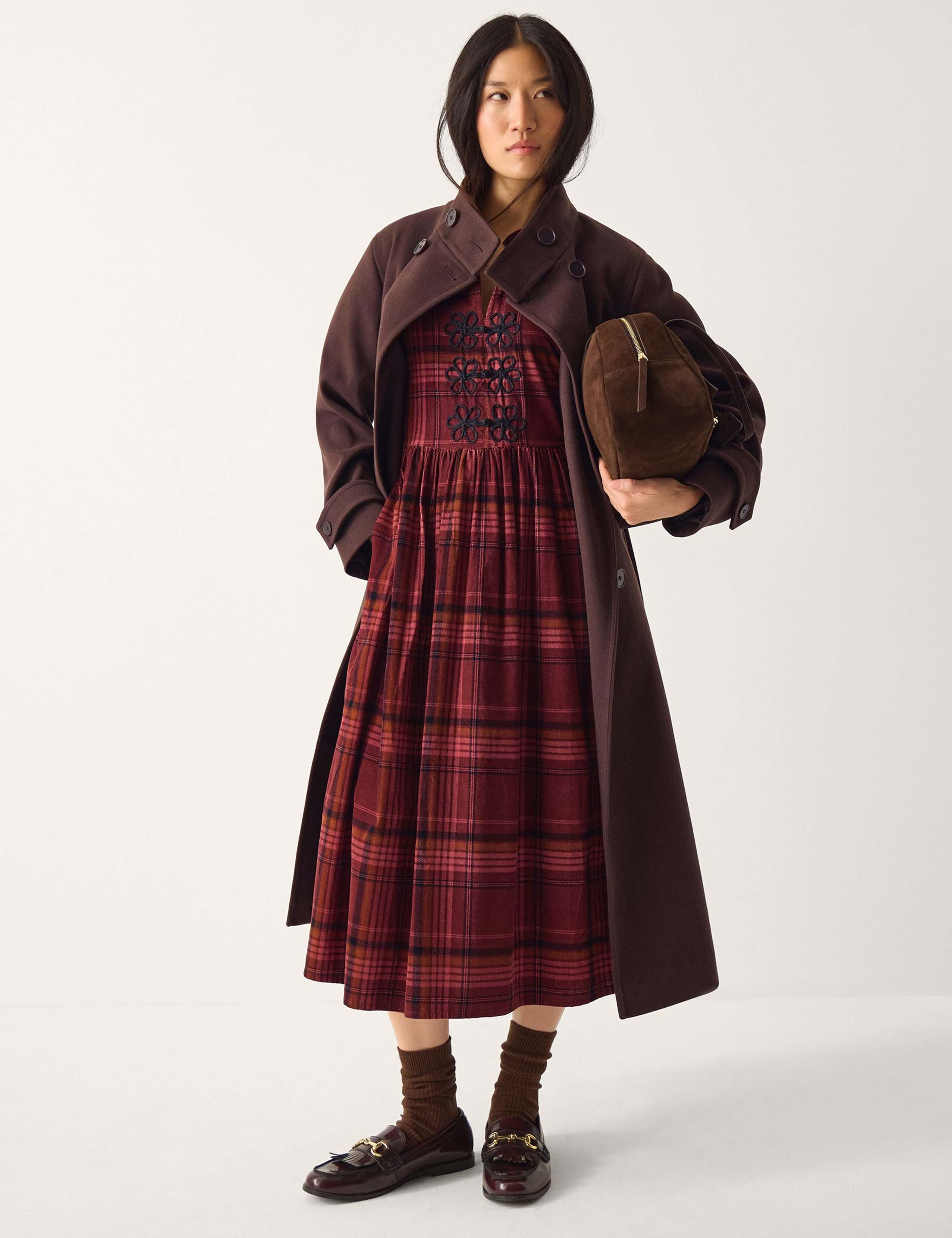 Pure Cotton Checked Midi Waisted Dress 2 of 5