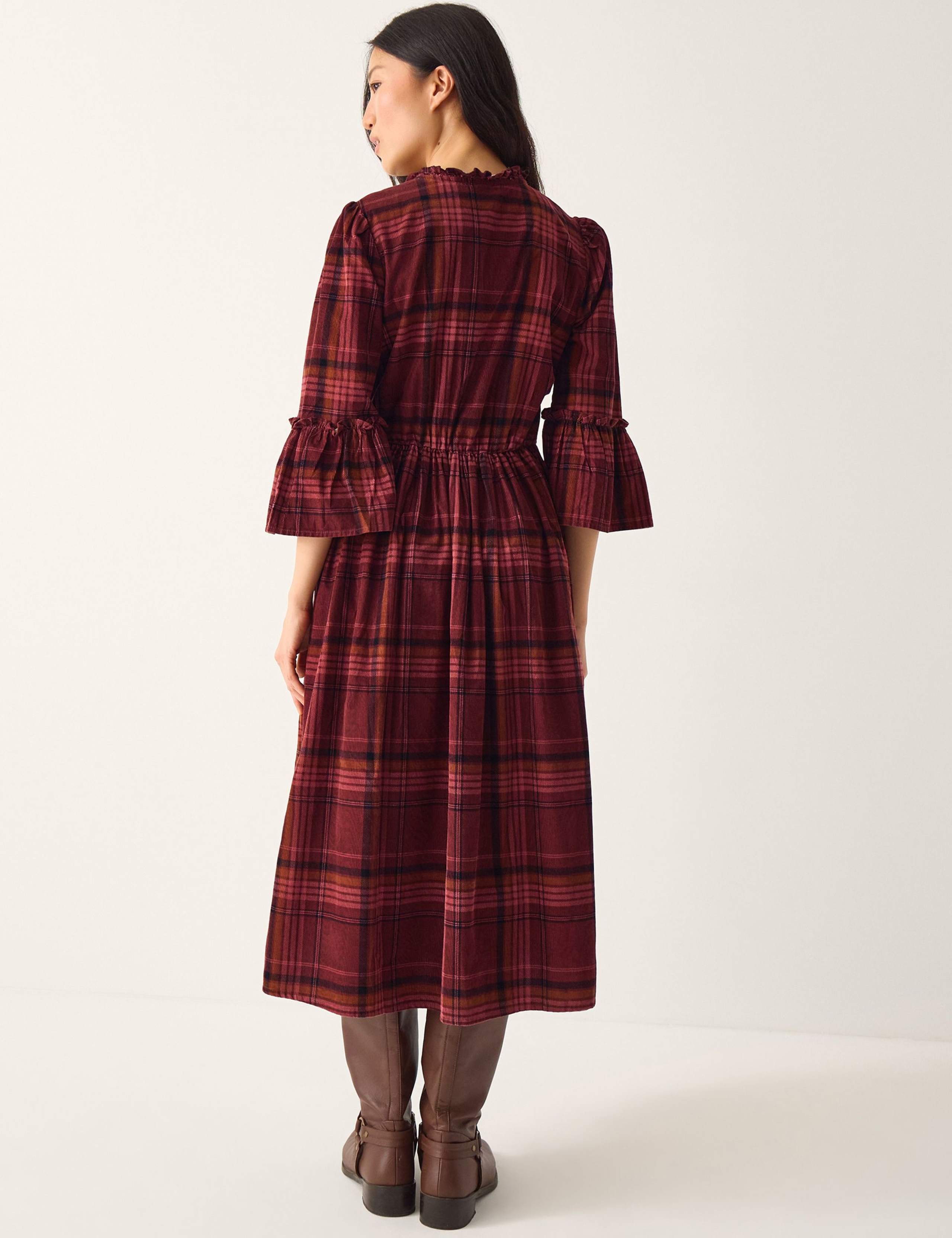 Pure Cotton Checked Midi Waisted Dress 3 of 5