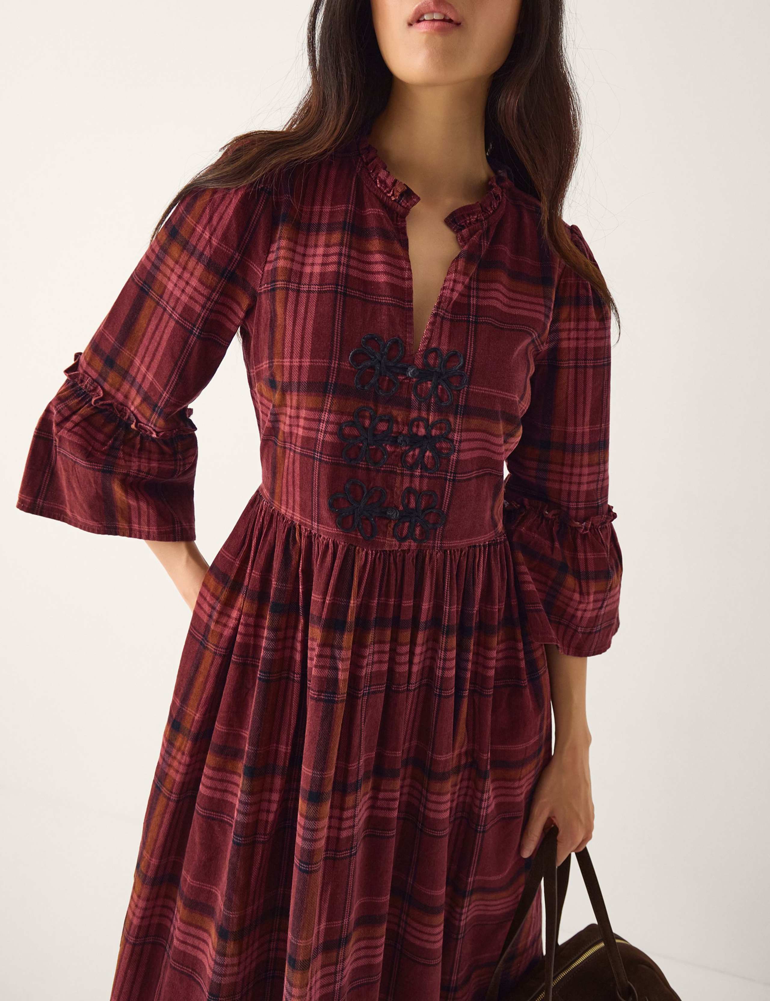 Pure Cotton Checked Midi Waisted Dress 5 of 5
