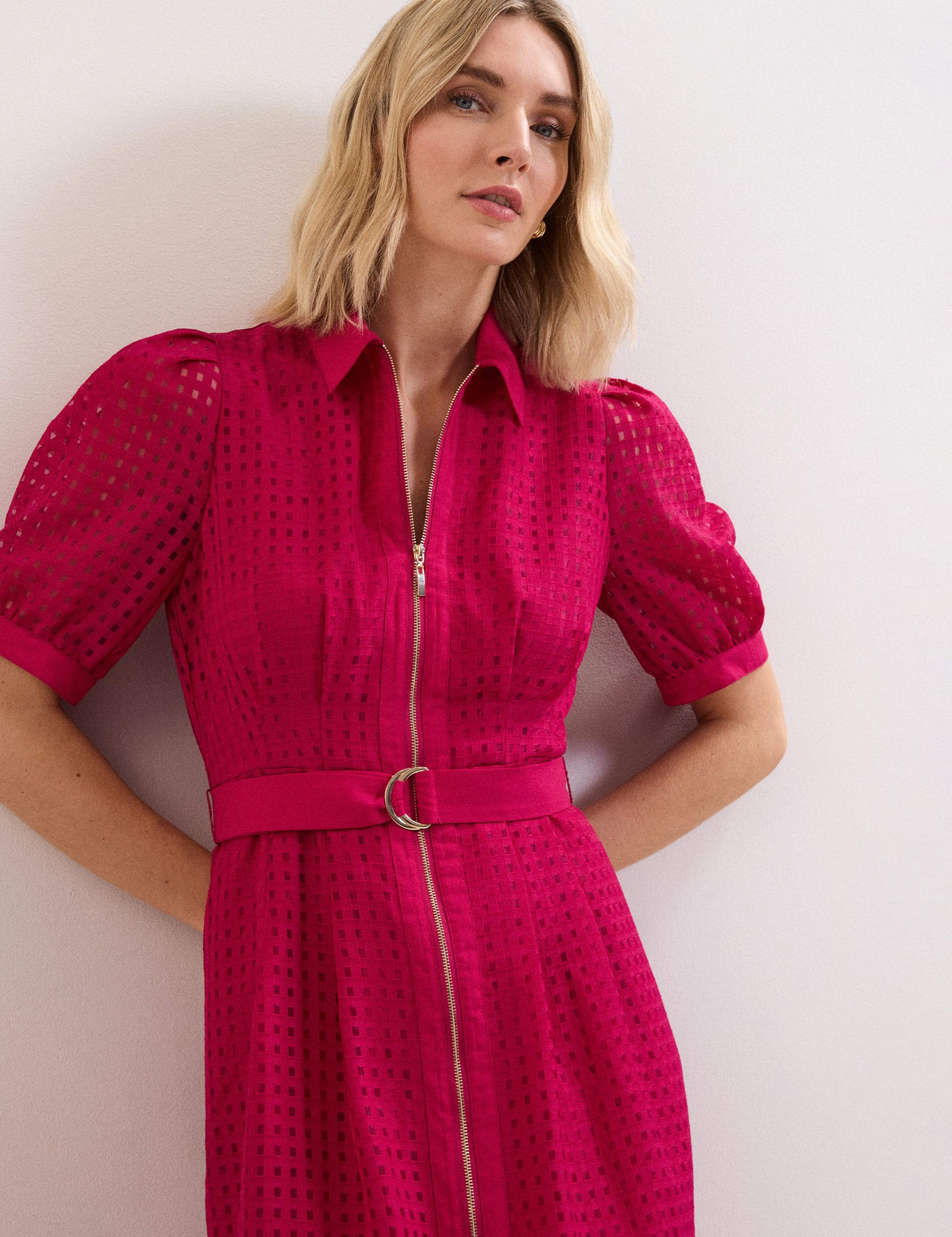 Textured Check Zip Up Midi Shirt Dress 5 of 7