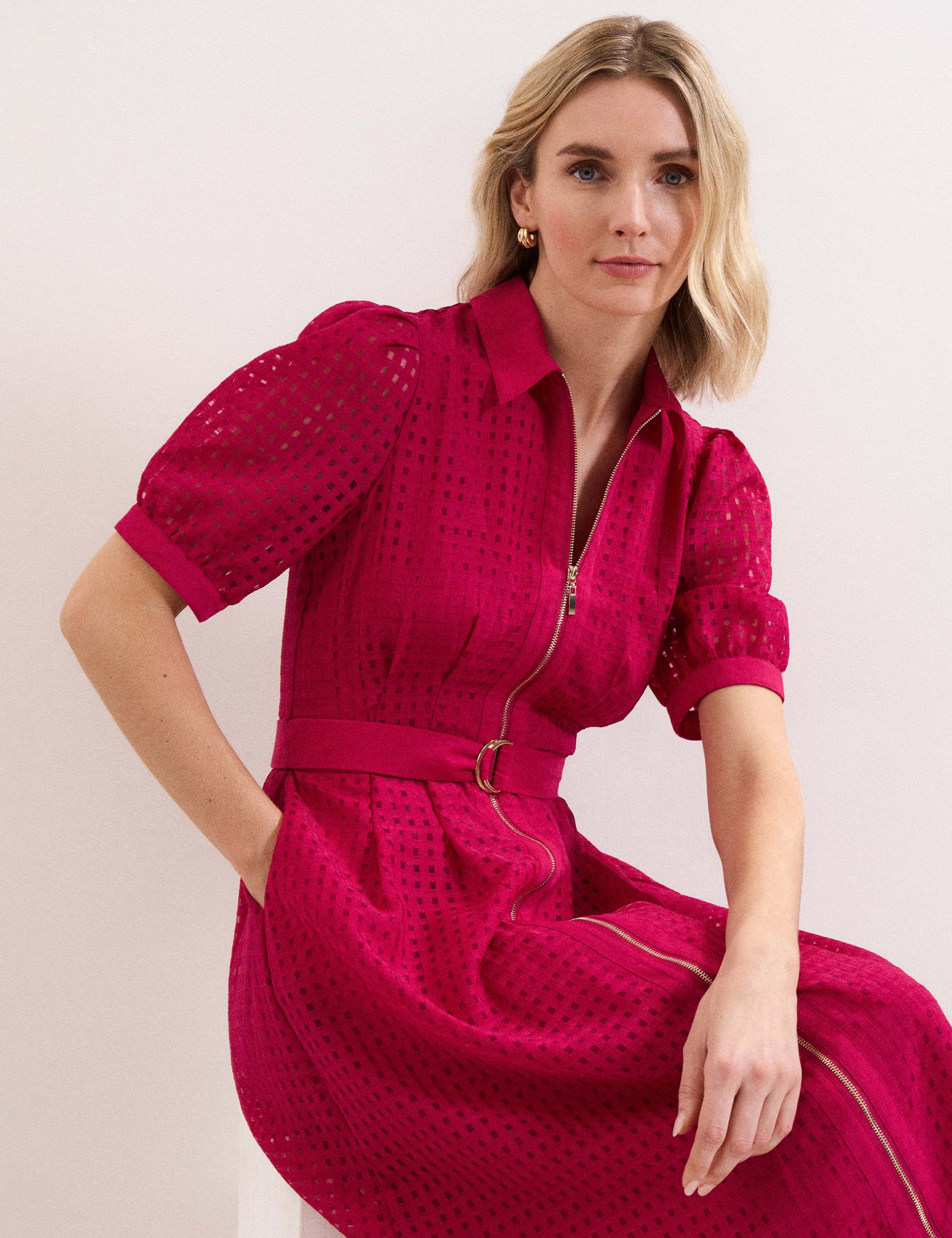 Textured Check Zip Up Midi Shirt Dress 6 of 7