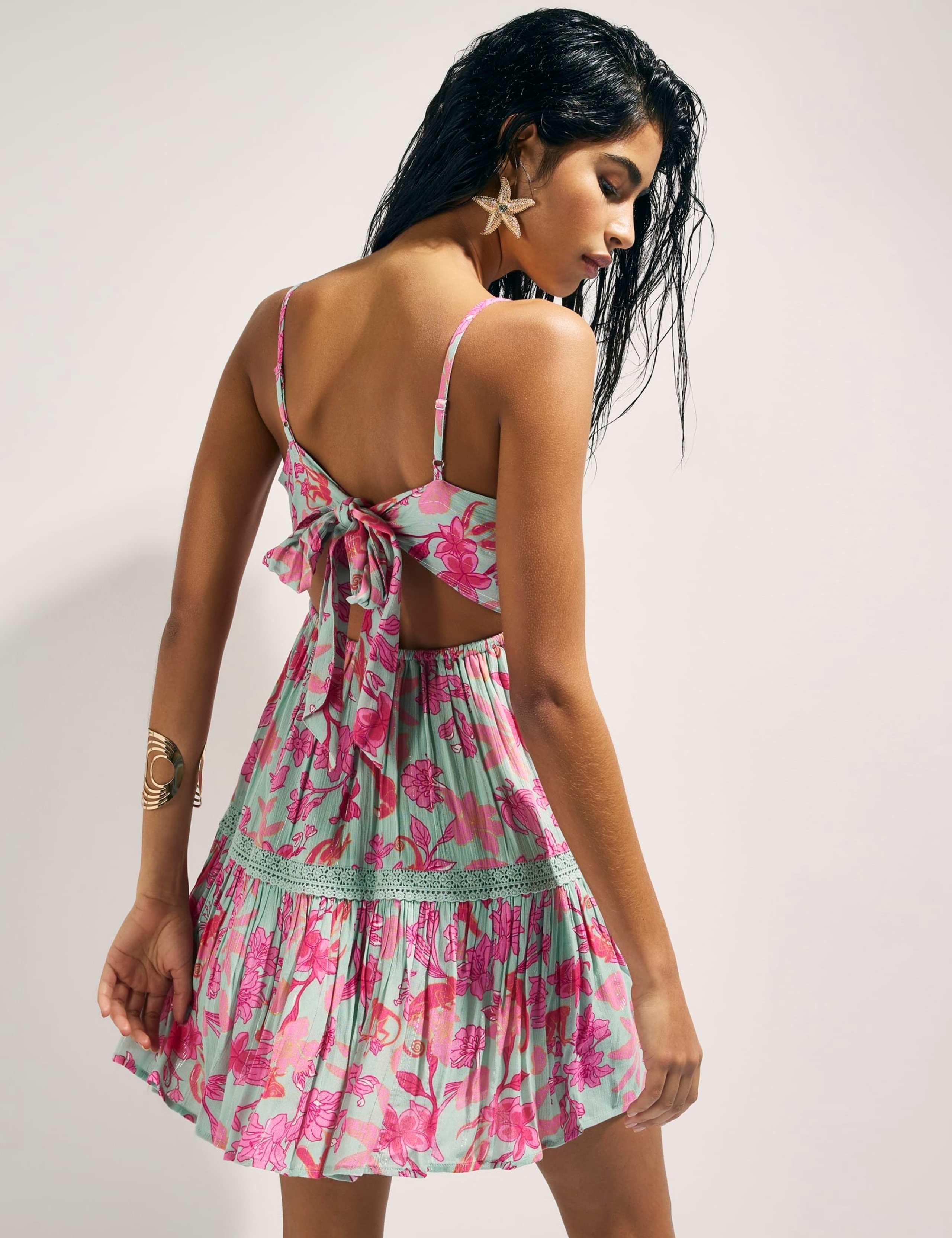 Floral V-Neck Mini Shirred Beach Dress 2 of 4