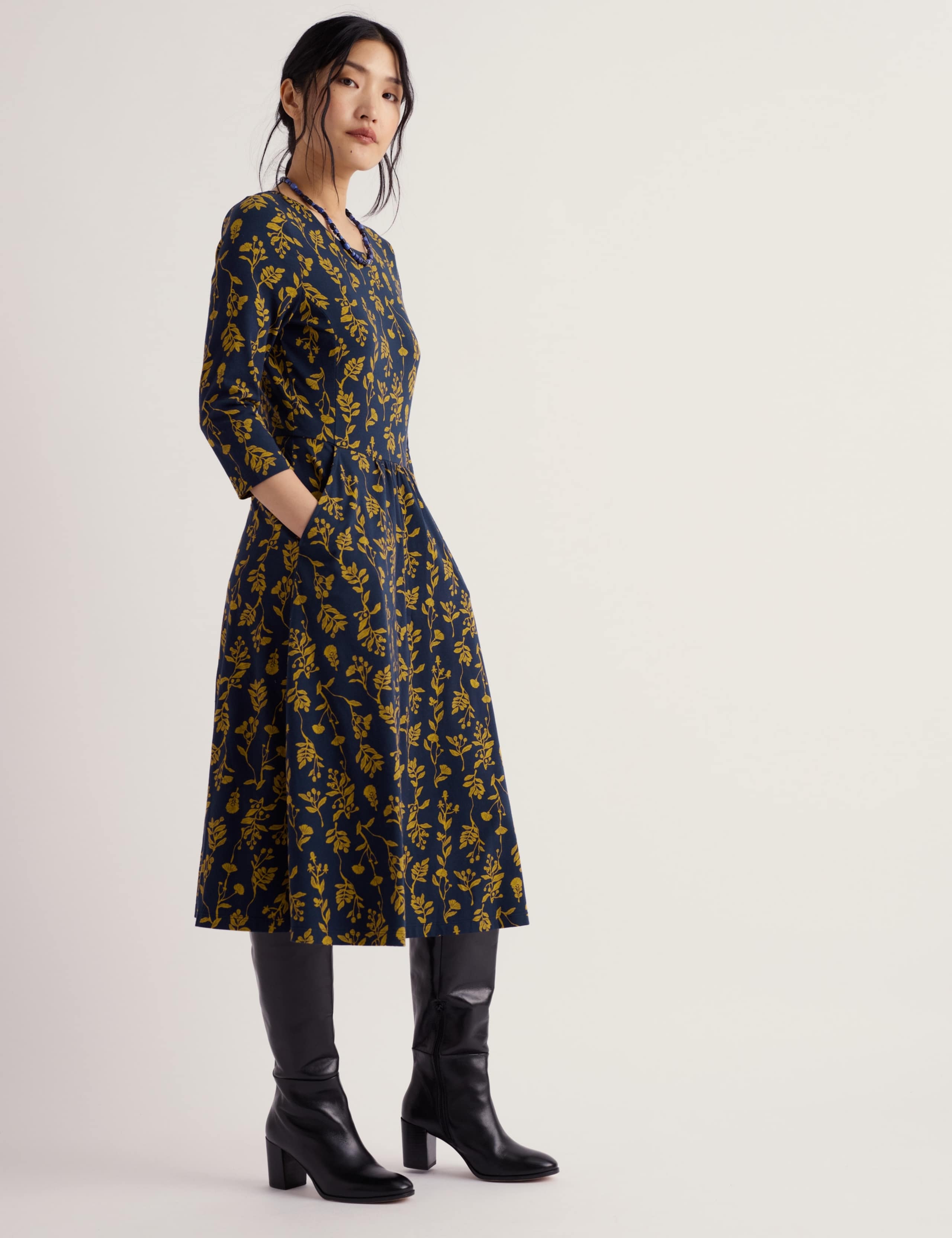 Cotton Rich Floral Midi Waisted Dress 4 of 5