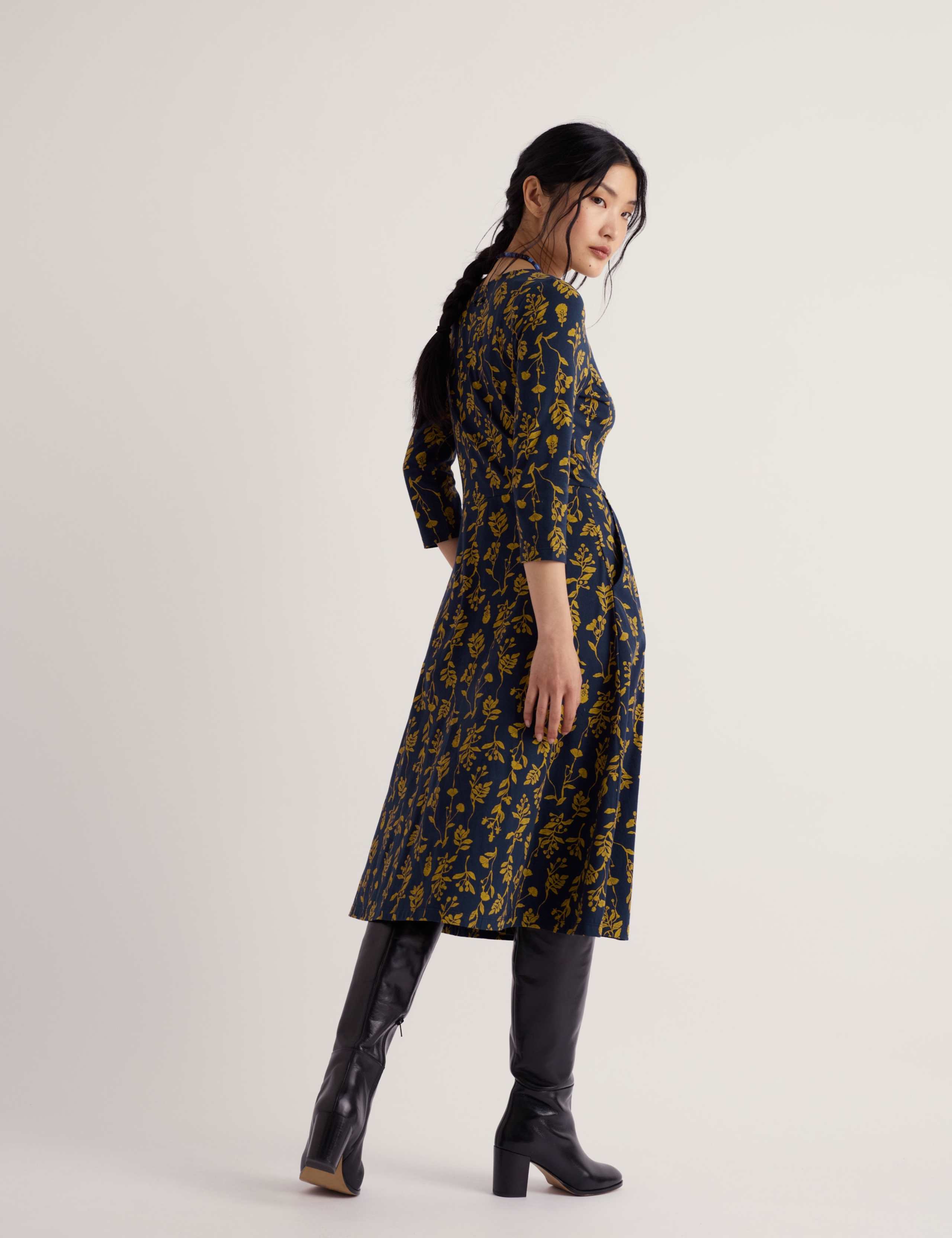 Cotton Rich Floral Midi Waisted Dress 5 of 5
