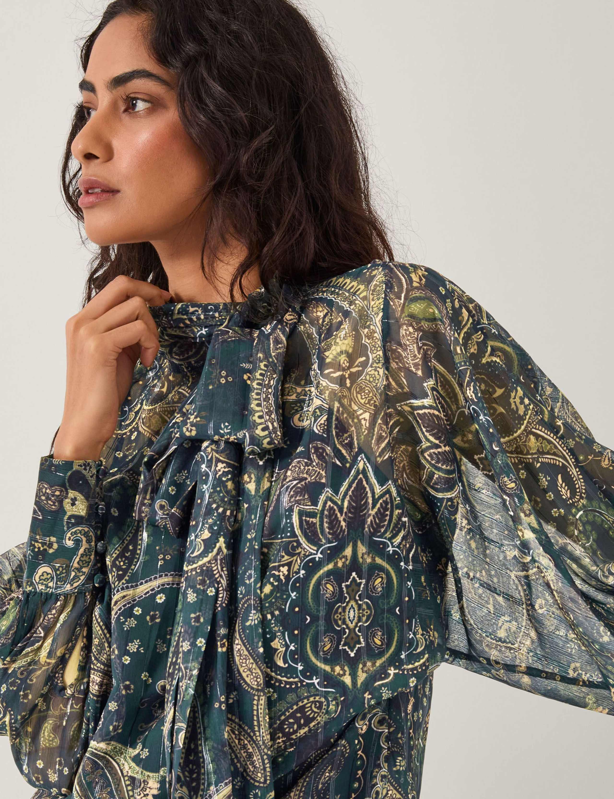 Printed Tie Neck Blouse 3 of 5