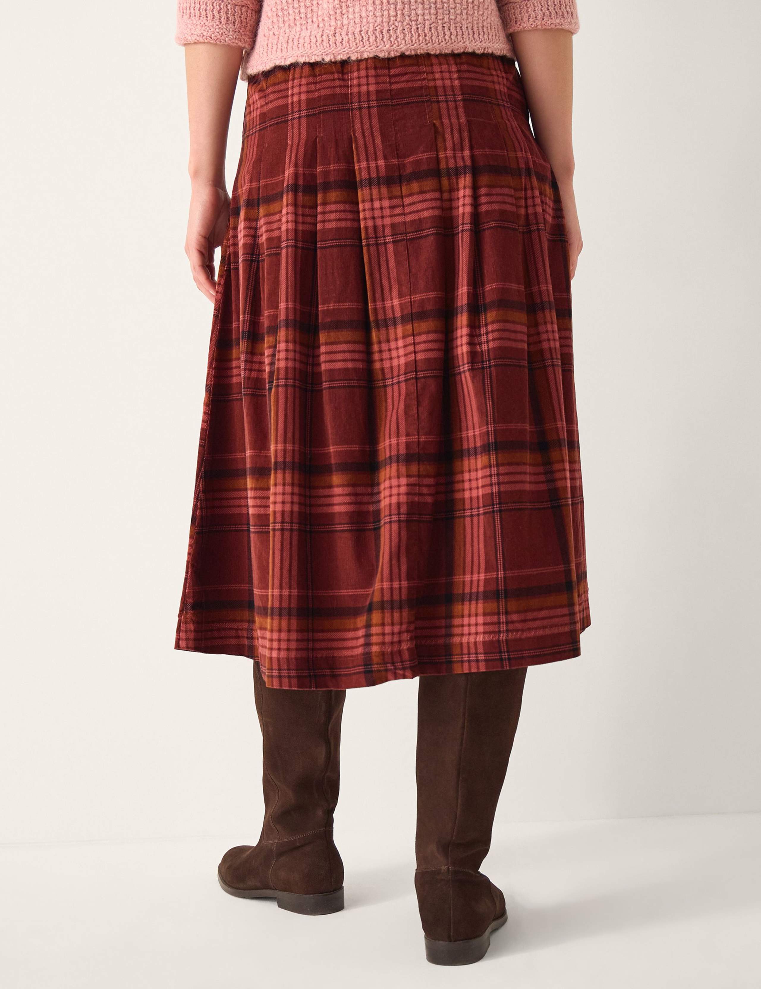 Pure Cotton Checked Pleated Midi Skirt 4 of 4