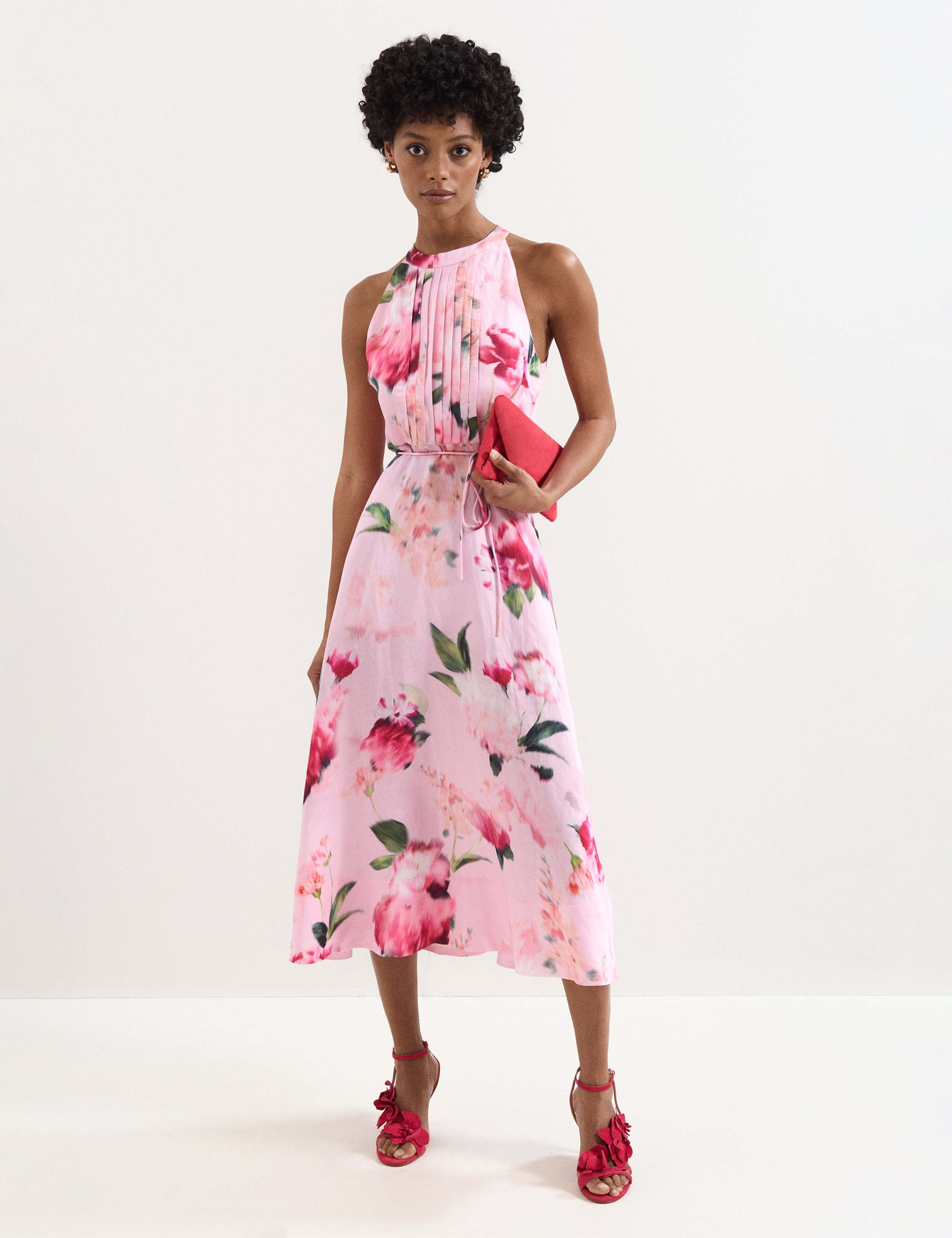 Linen Blend Floral Halter Neck Midi Dress 1 of 6