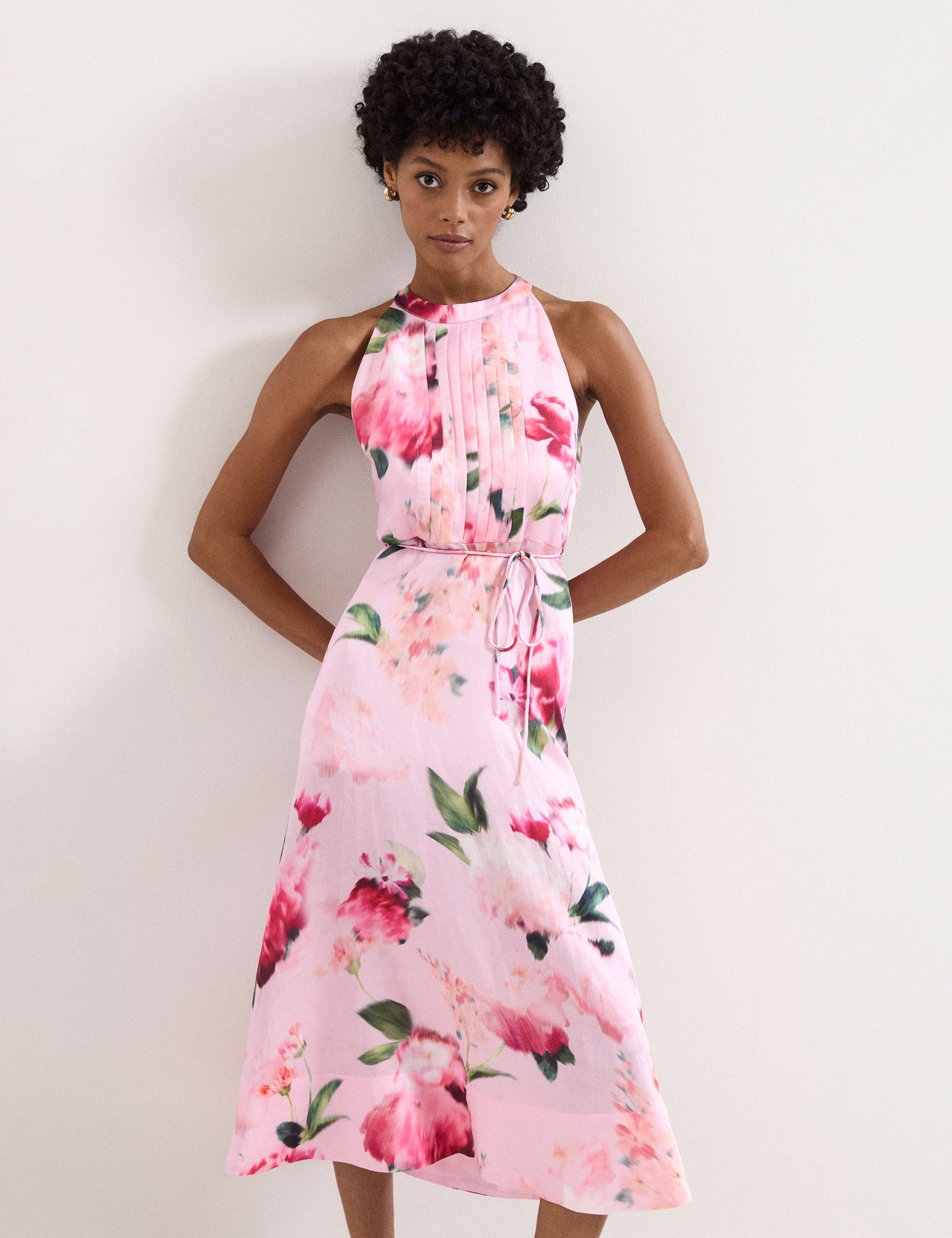 Linen Blend Floral Halter Neck Midi Dress 3 of 6